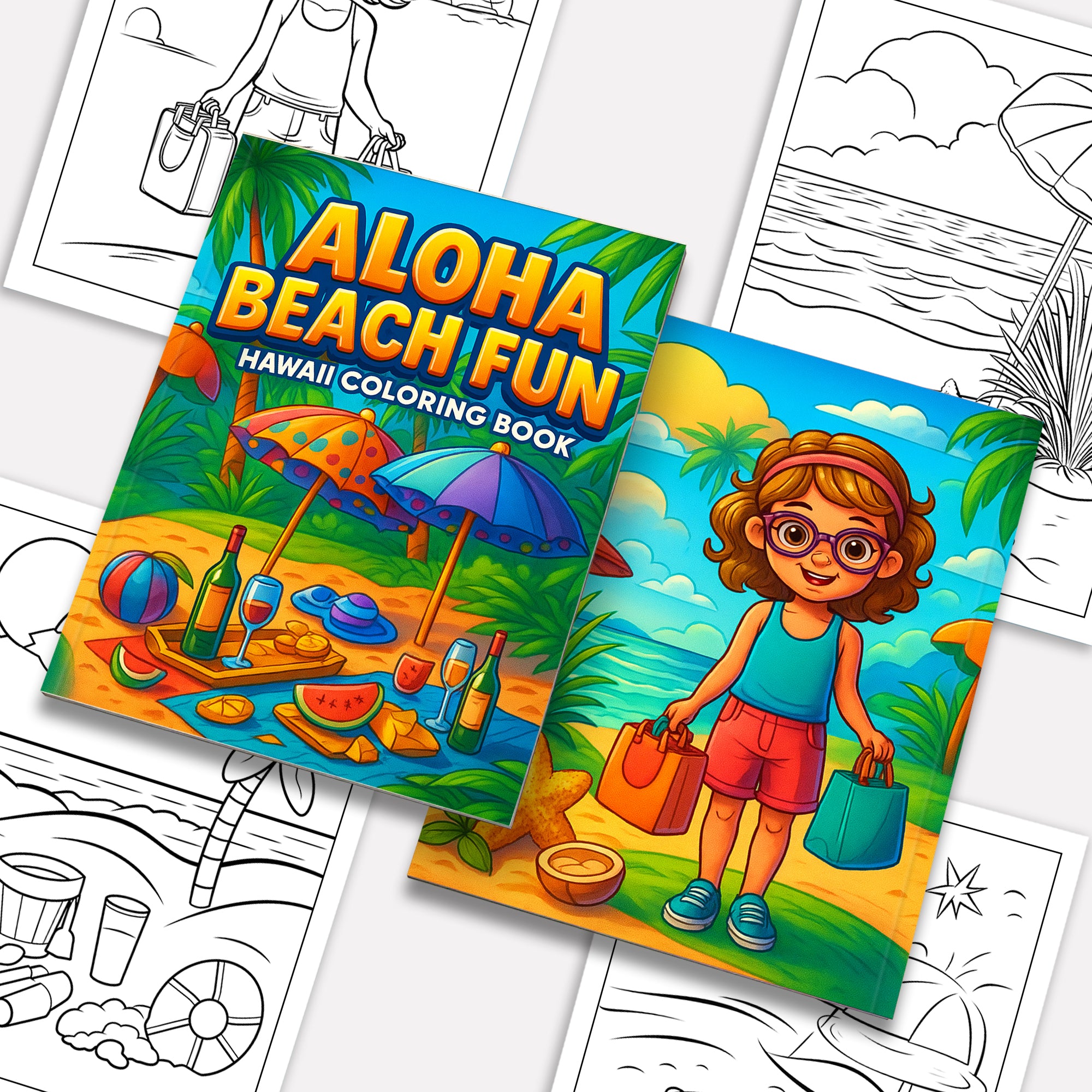 Aloha Beach Fun Coloring Page – 48 Pages – For Kids