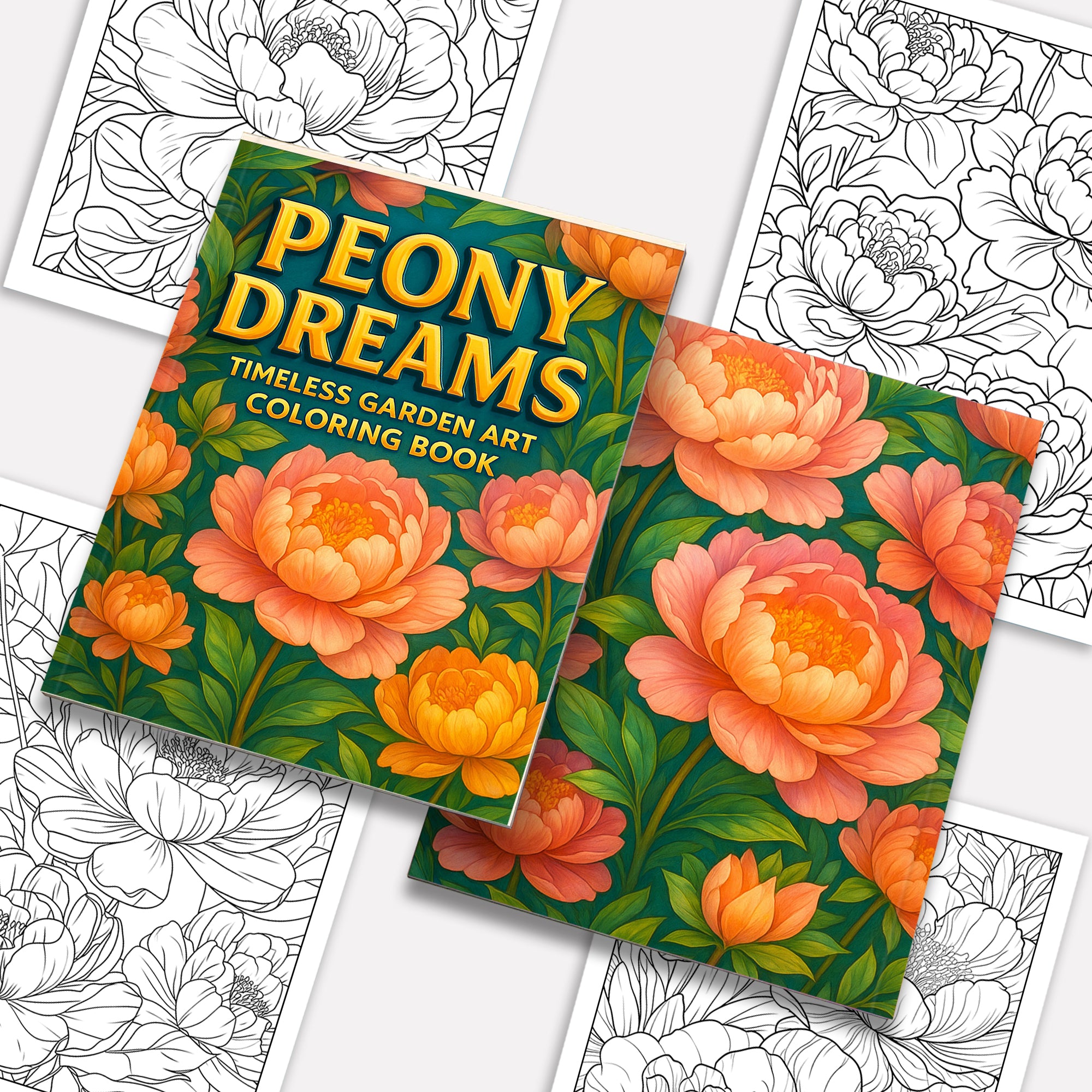 Peony Dreams Garden Coloring Pages – 48 Pages – Timeless Floral Art, Blooming Peonies, Graceful Designs – For Adults