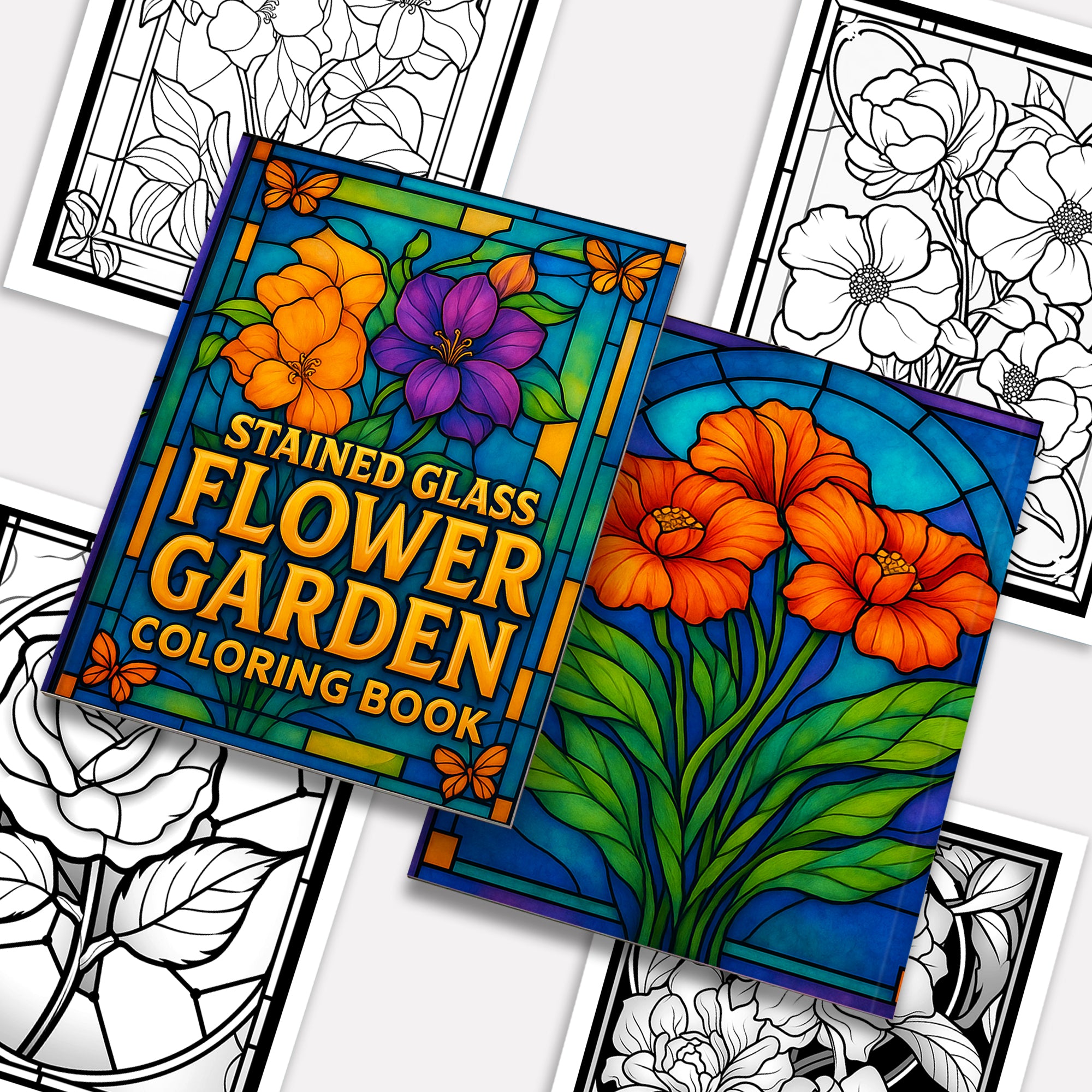 Stained Glass Flower Garden Coloring Pages – 60 Intricate Floral Designs for Adults
