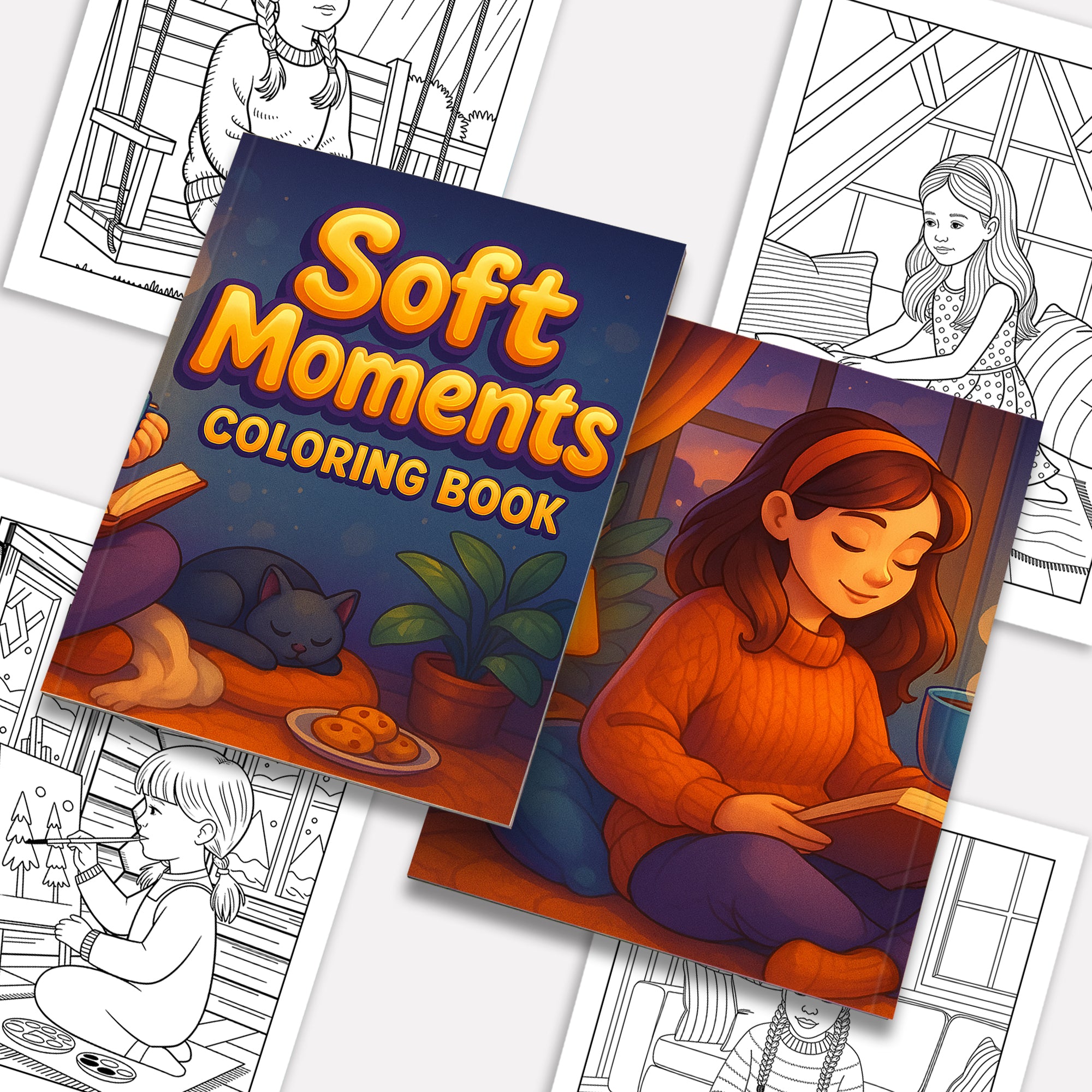 Soft Moments Coloring Pages – 48 Cozy Girl Vibes for Adults