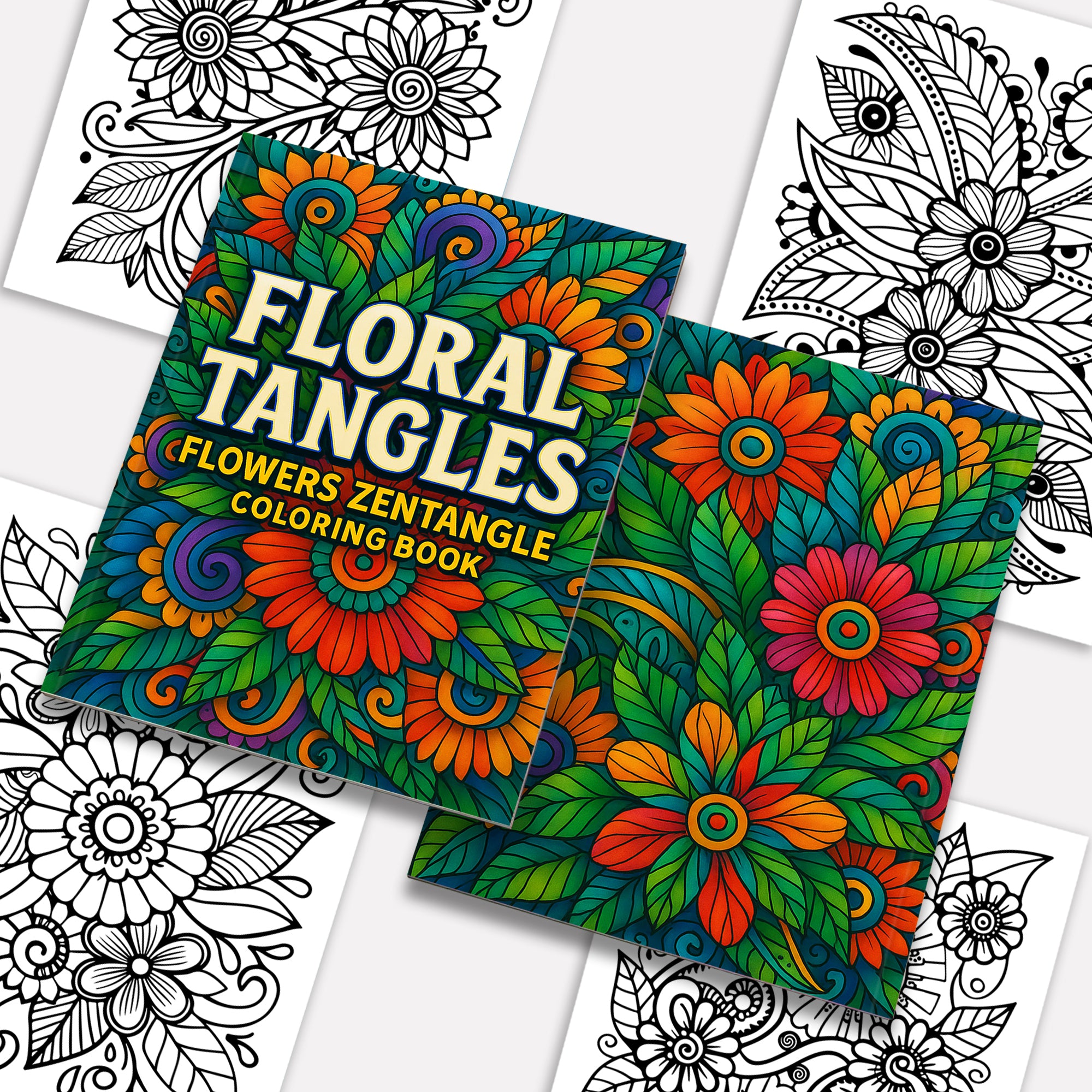 Floral Tangles – Flowers Zentangle Coloring Pages – 48 Pages – Abstract, Relaxing, Intricate Line Art – For Adults