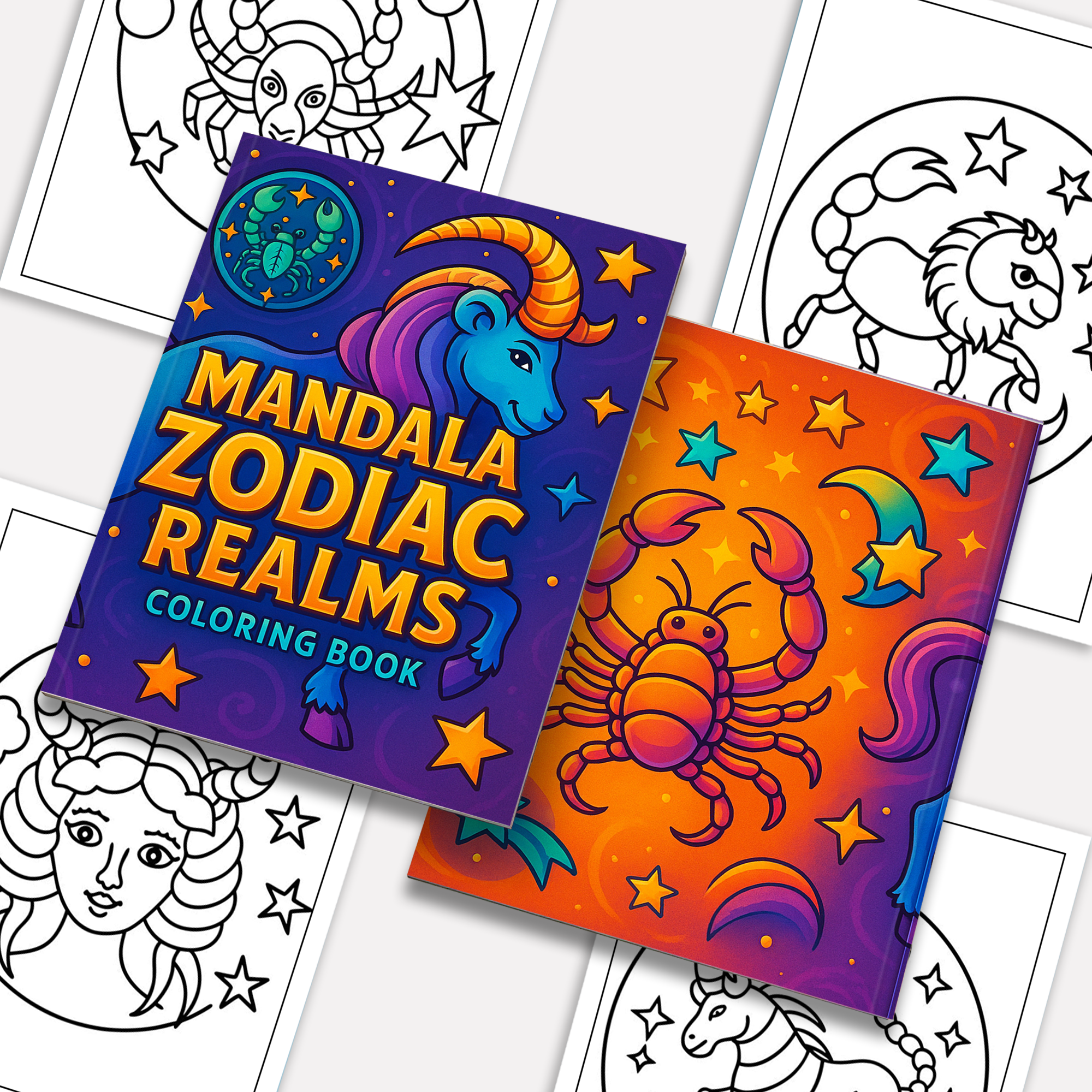 Mandala Zodiac Realms – Astrology Coloring Pages – 48 Pages – Sacred Circles, Horoscope Symbols – For Adults