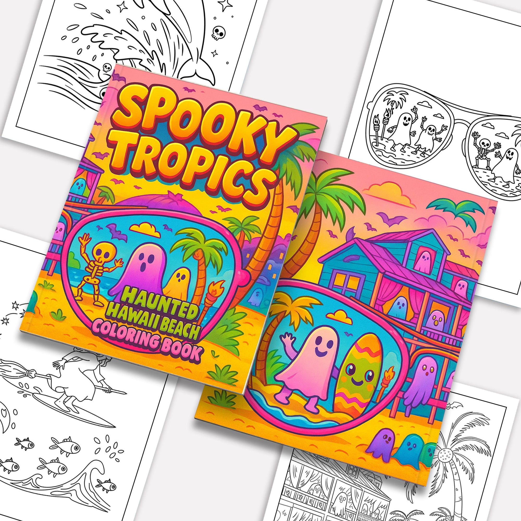 Spooky Tropics Coloring Pages – 48 Haunted Beach & Ghost Designs – For Kids