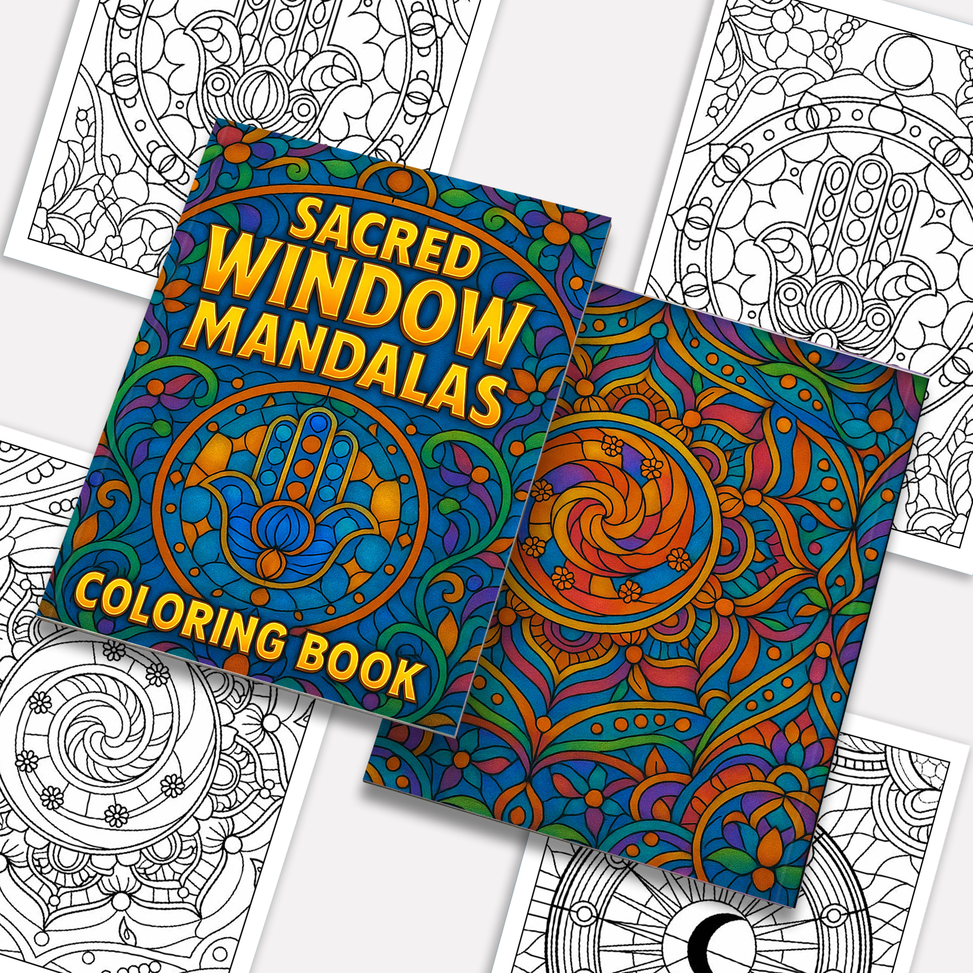 Sacred Window Mandalas – Mandala Coloring Pages – 48 Pages – Bold, Geometric, Stained Glass Style – For Adults