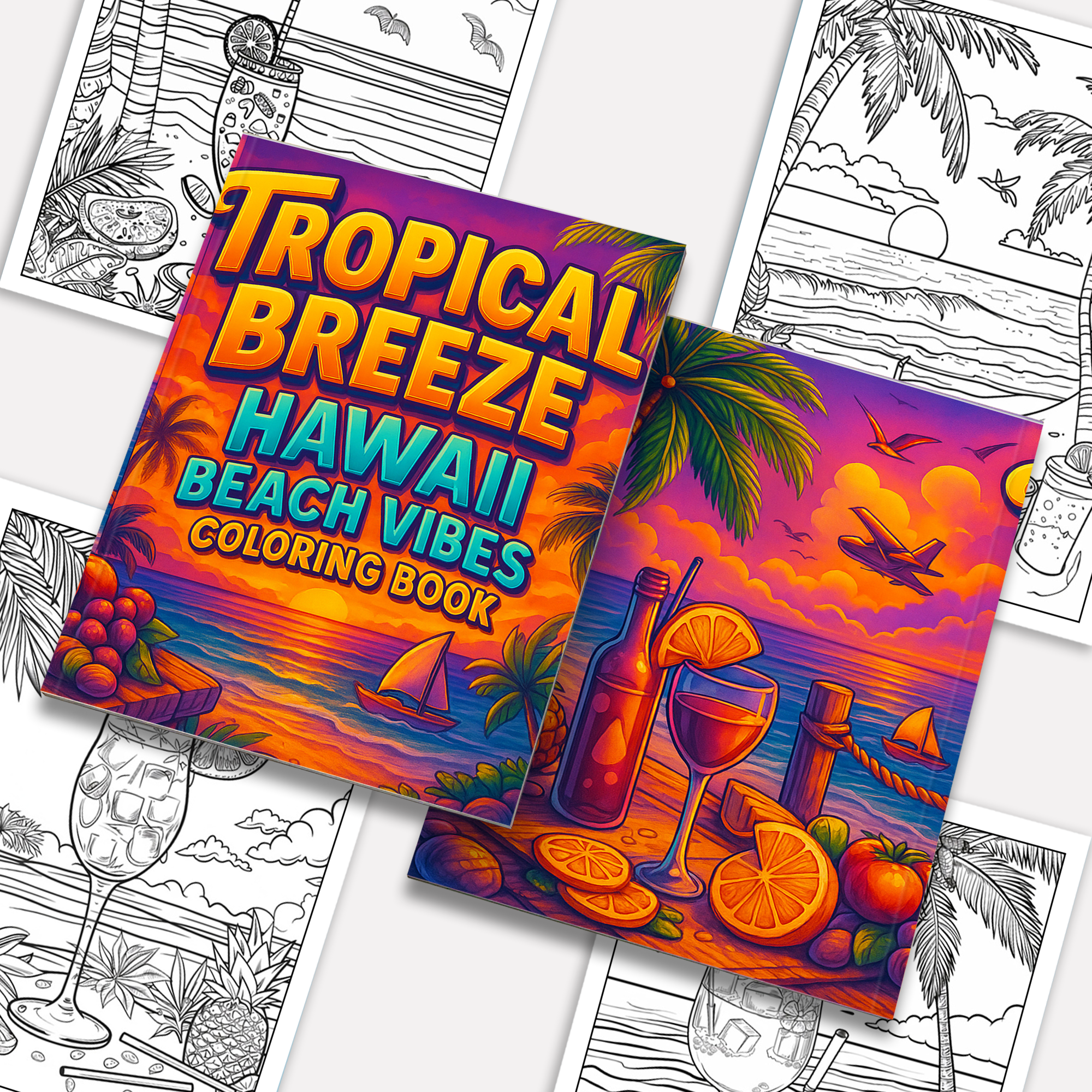 Tropical Breeze – Hawaii Coloring Pages – 48 Relaxing Beach Scenes for Adults