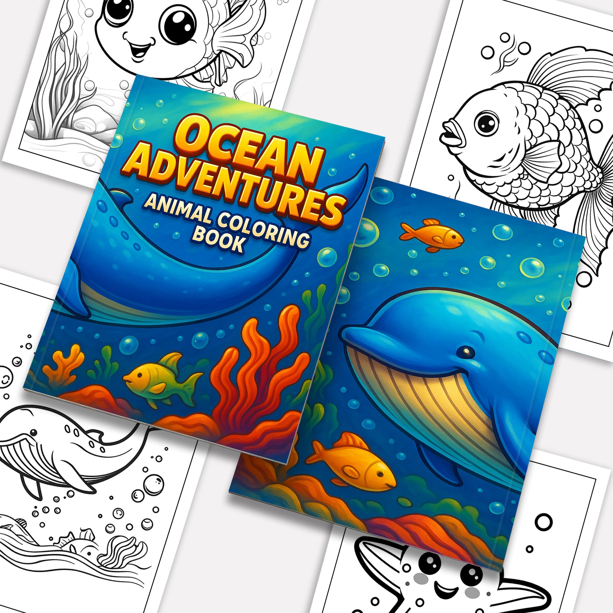 Ocean Adventures – Animal Coloring Pages – 48 Pages – Cute Sea Creatures, Bubbles, Underwater Fun – For Kids
