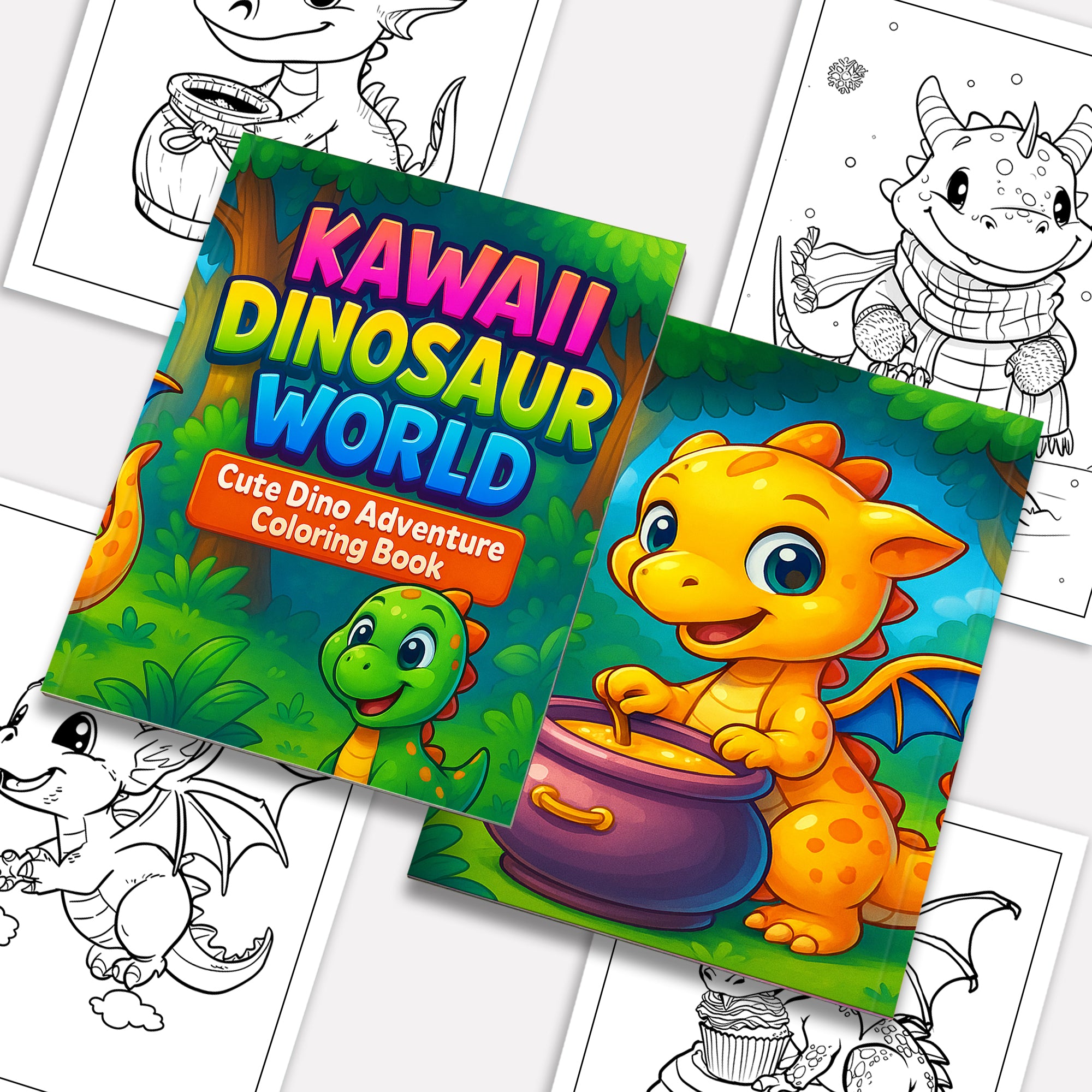 Kawaii Dinosaur World – Cute Dino Adventure Coloring Pages – 48 Pages – Magical, Fun, Easy to Color – For Kids