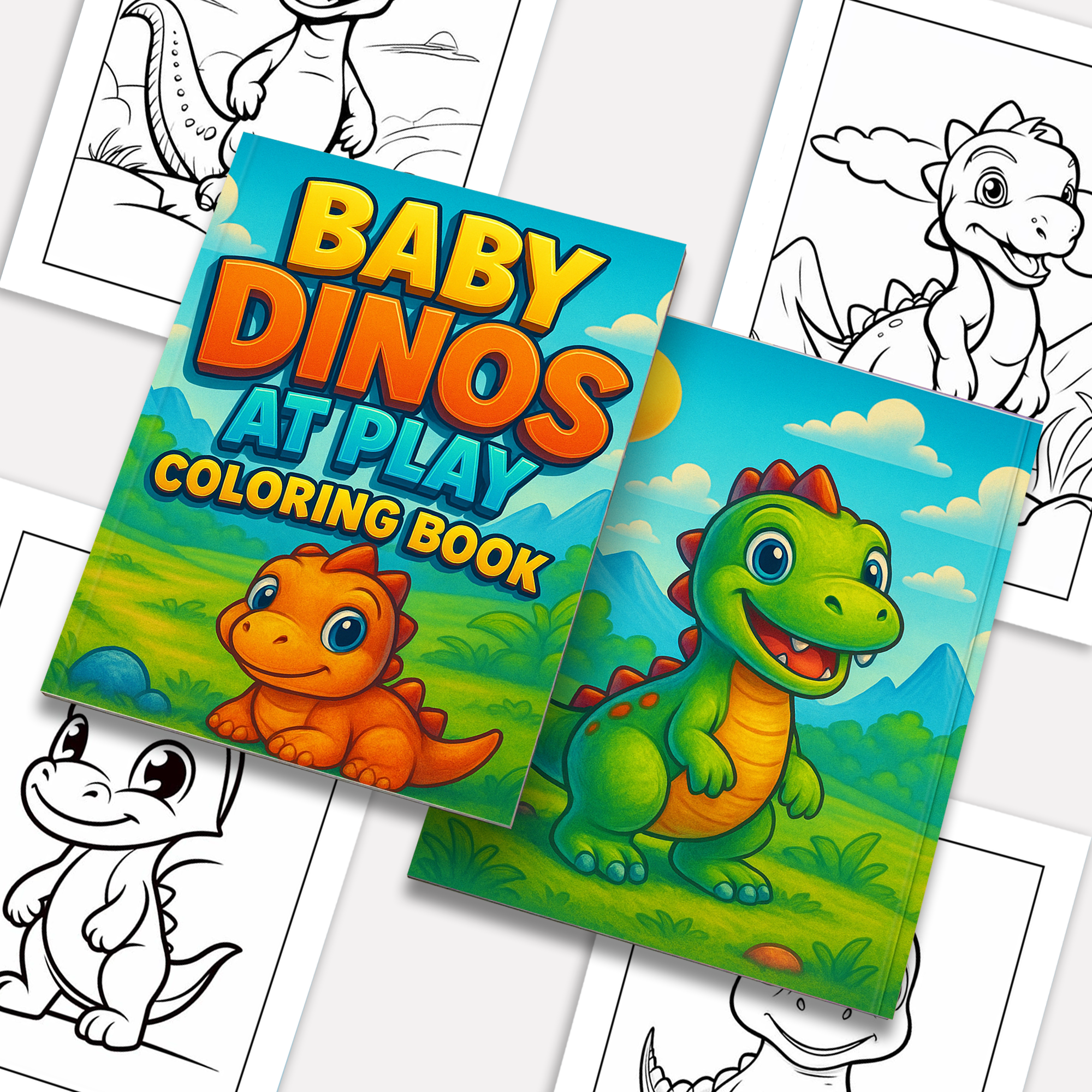 Baby Dinos at Play Coloring Pages – 48 Adorable Prehistoric Moments – For Kids