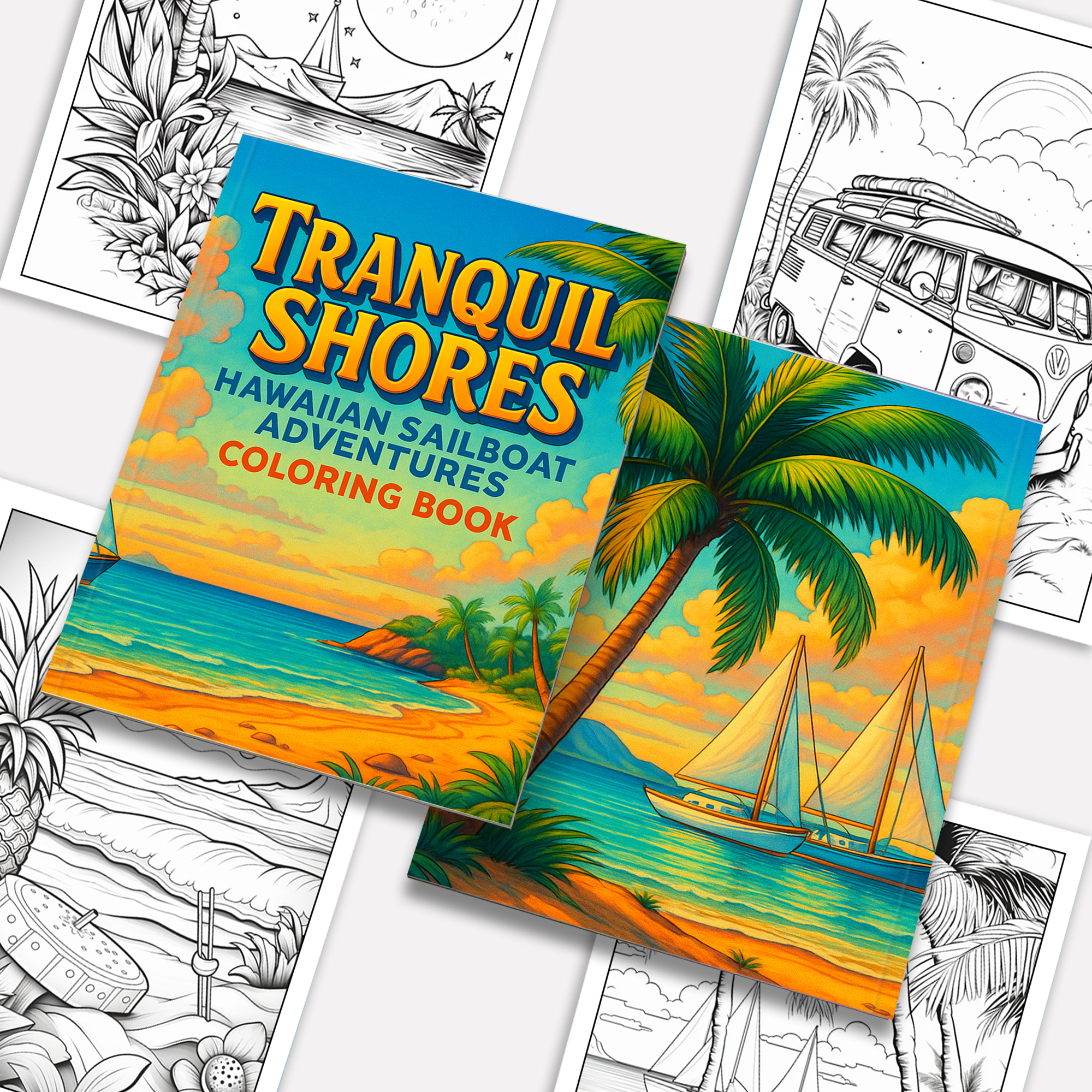 Tranquil Shores Hawaii Coloring Pages – 48 Serene Ocean and Palm Tree Scenes for Adults