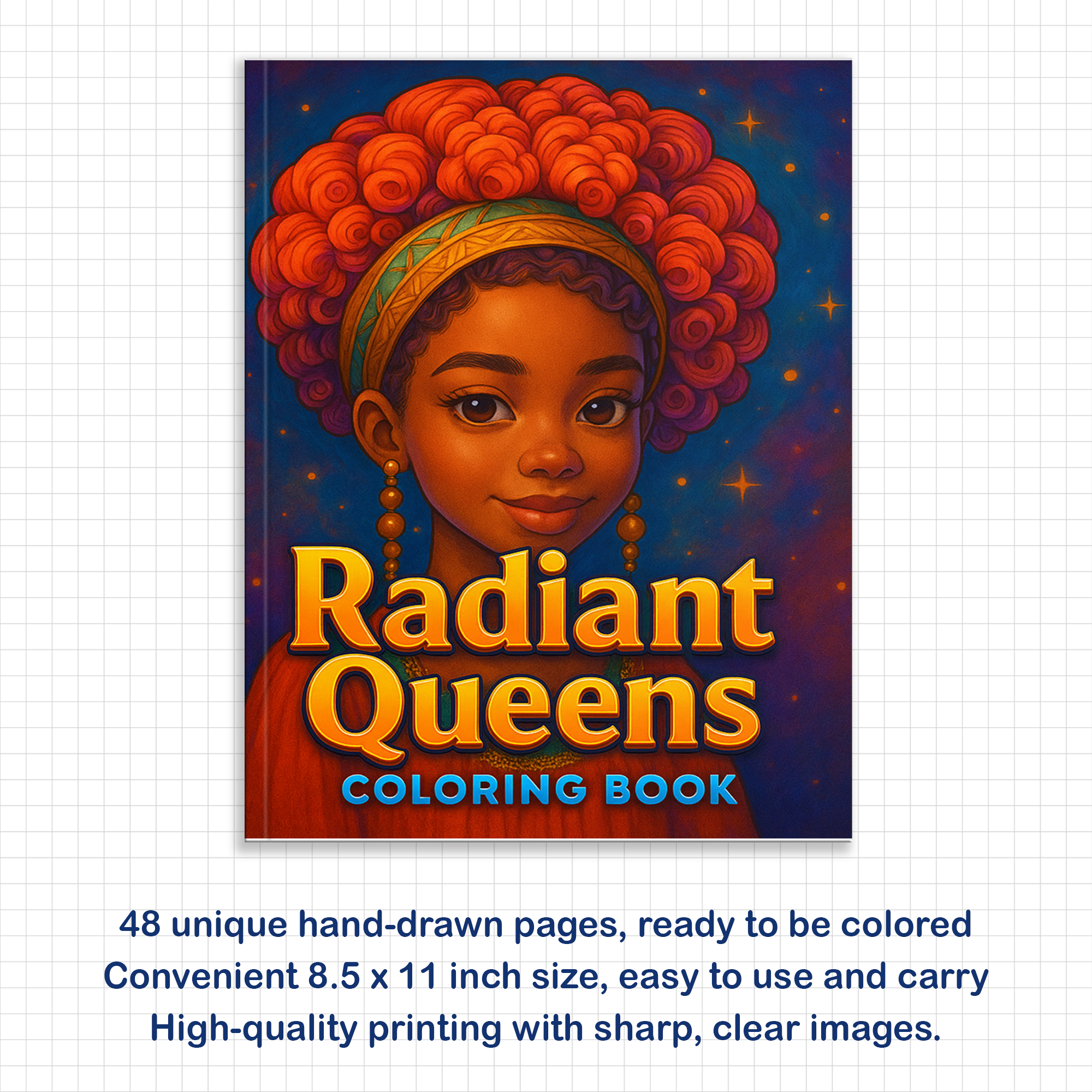 Radiant Queens – Black Girls Coloring Pages – 48 Pages – Bold, Beautiful, Empowering Portraits – For Adults