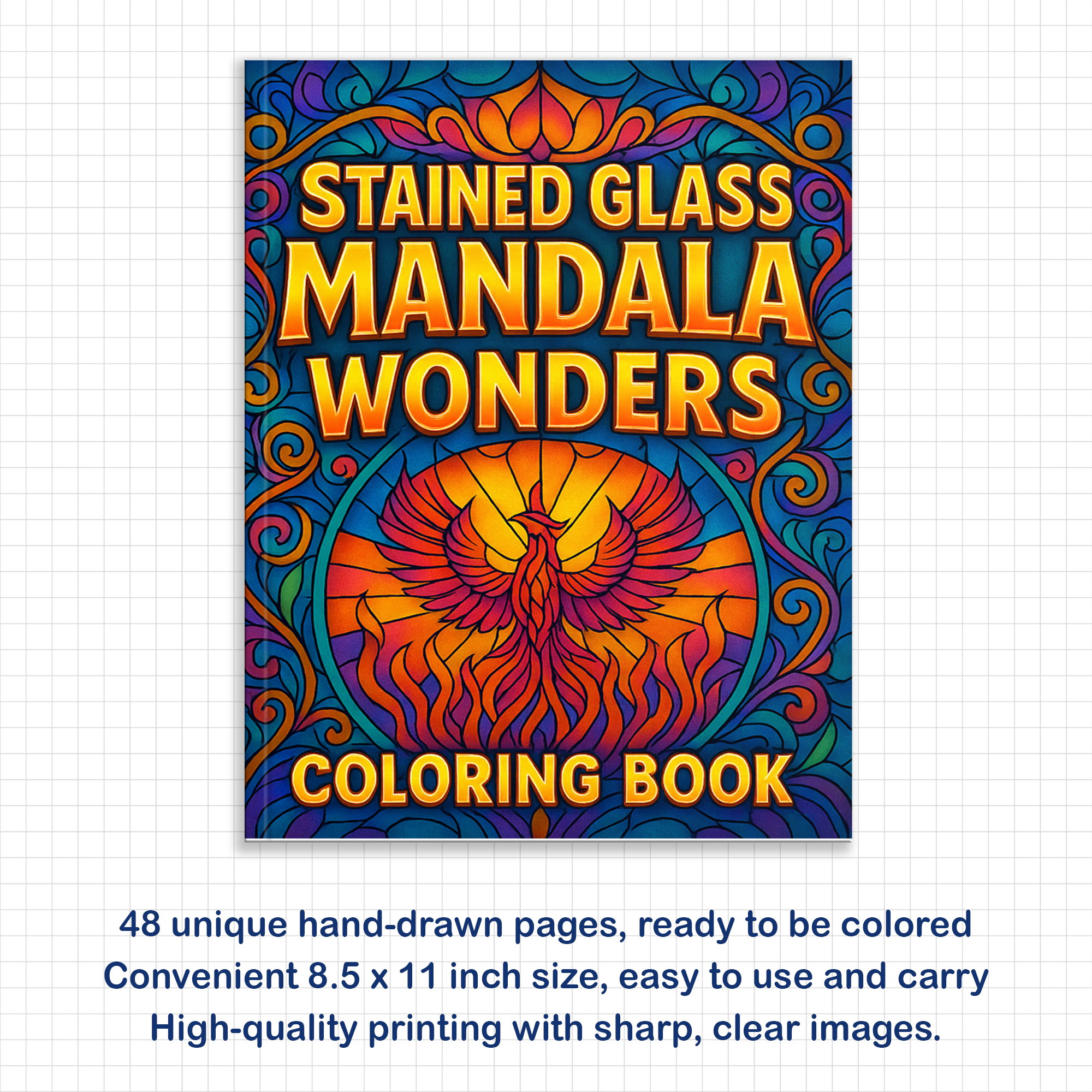 Stained Glass Mandala Wonders – Mandala Coloring Pages – 48 Pages – Bold, Intricate, Glass-Inspired Patterns – For Adults