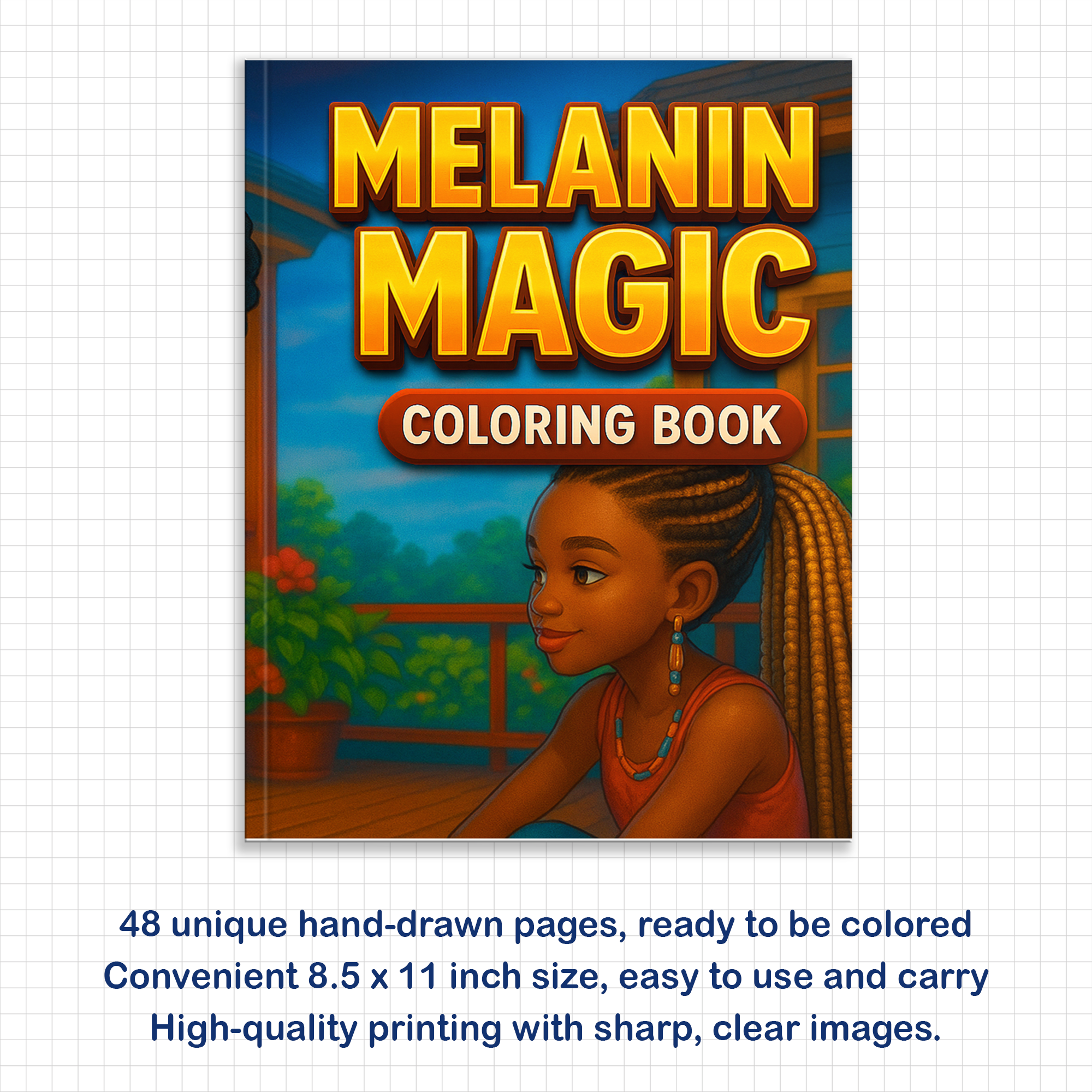 Melanin Magic – Black Girls Coloring Pages – 48 Pages – Bold, Graceful, Natural Beauty – For Adults