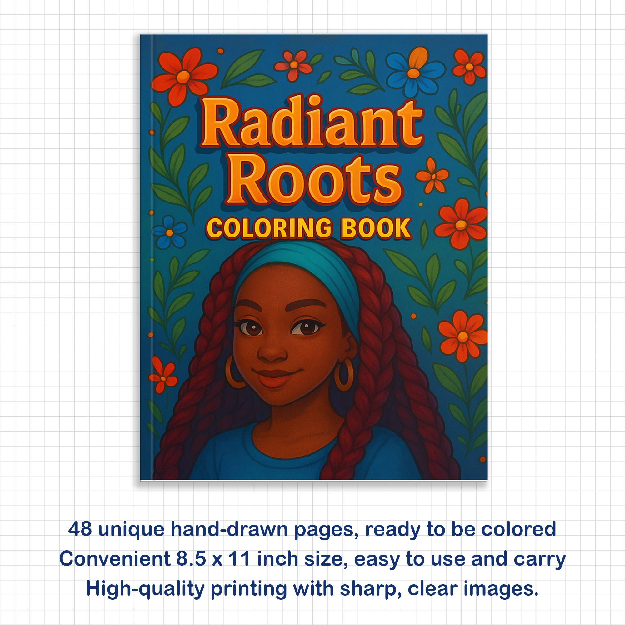 Radiant Roots – Black Girl Coloring Pages – 48 Pages – Braids, Curls, Crowns – For Kids