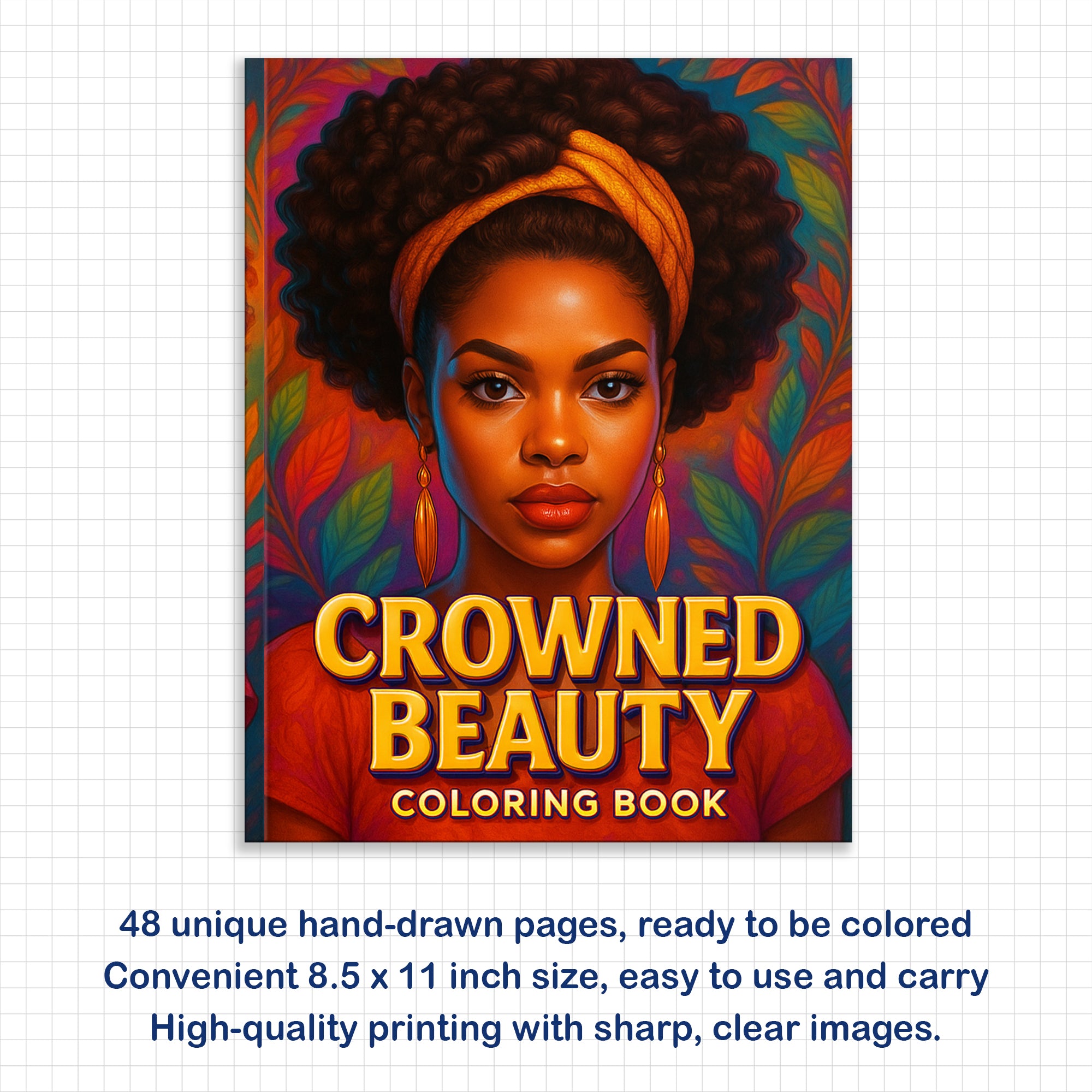Crowned Beauty Coloring Pages – 48 Stunning Afro Woman Portraits for Adults