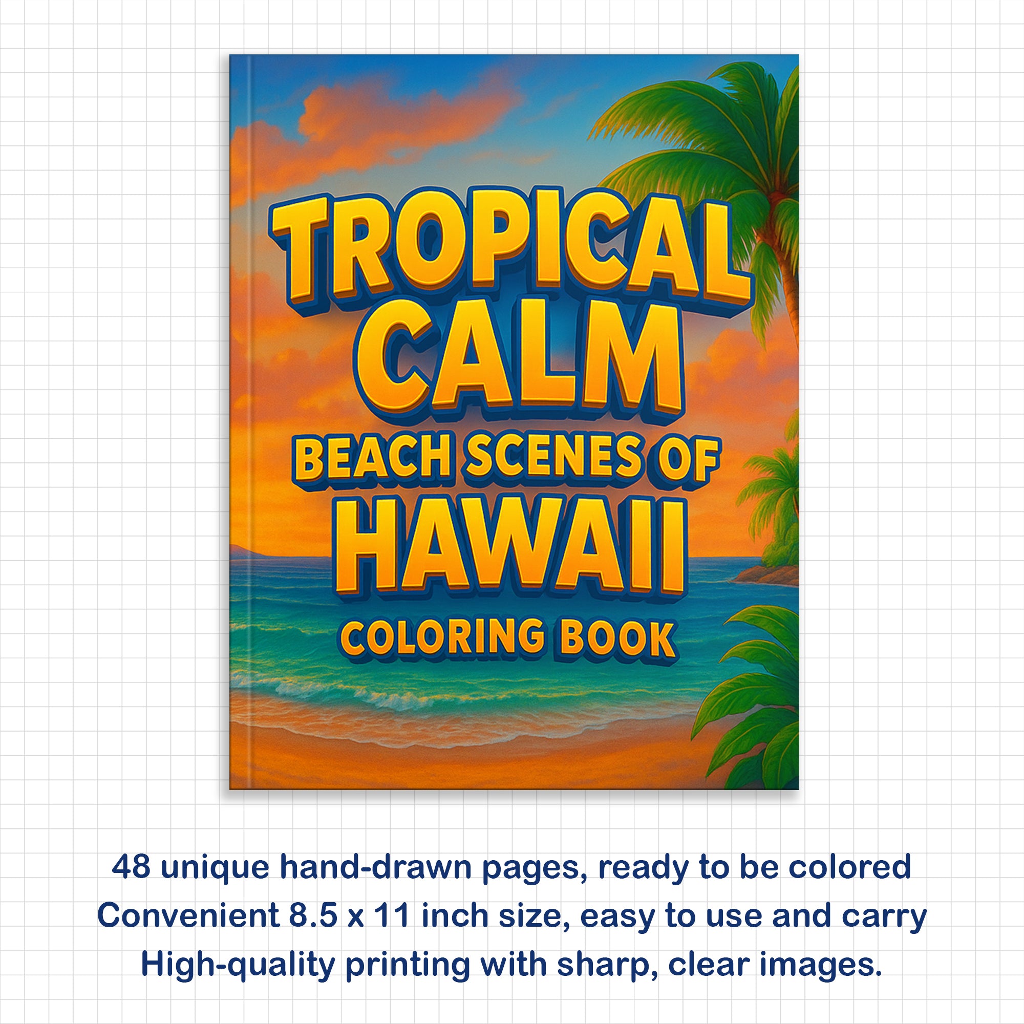 Tropical Calm Coloring Pages – 48 Peaceful Hawaii Coastline Illustrations for Adults