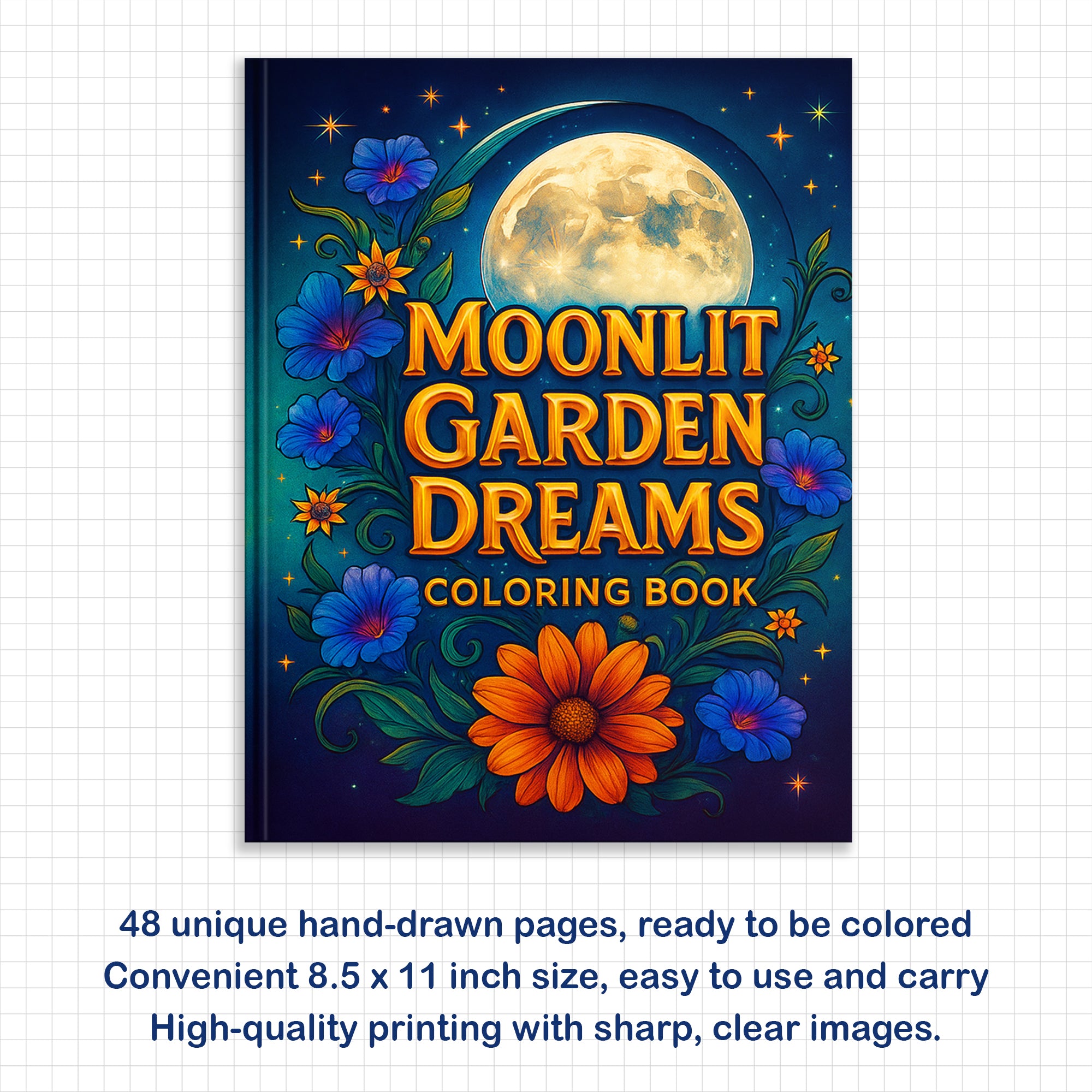 Moonlit Garden Dreams Coloring Pages – 48 Floral & Celestial Designs for Adults