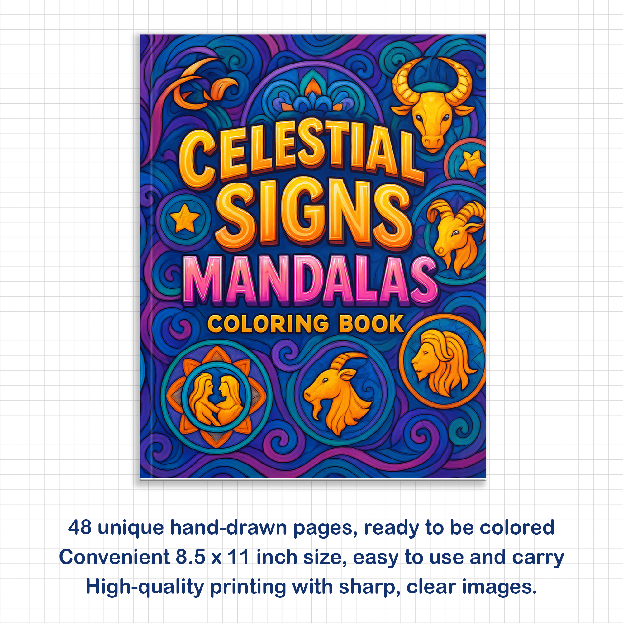 Celestial Signs Mandalas – Zodiac Coloring Pages – 48 Pages – Mystical, Symbolic, Astrological Art – For Adults