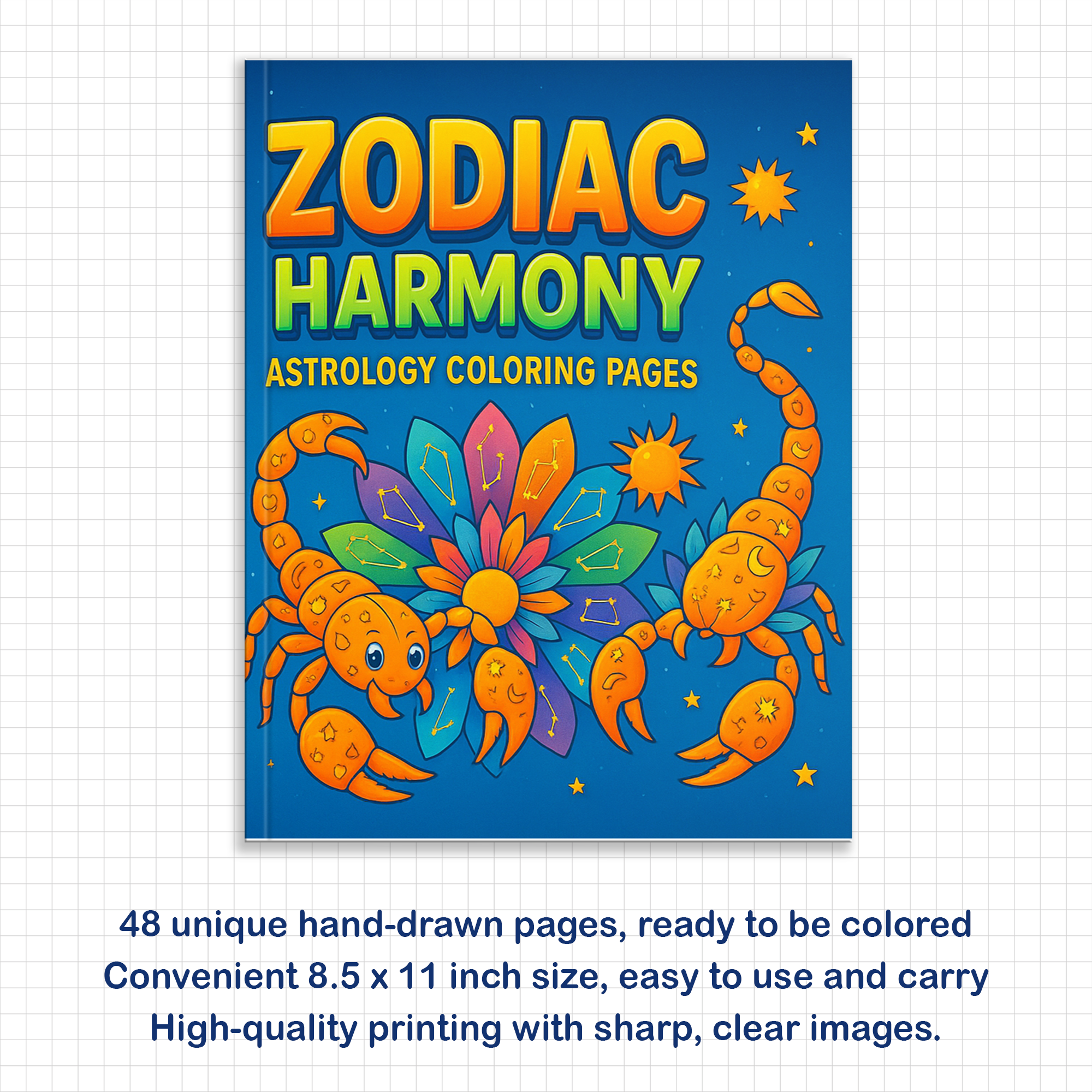 Zodiac Harmony – Astrology Coloring Pages – 48 Pages – Stars, Constellations, Mandala Designs – For Adults