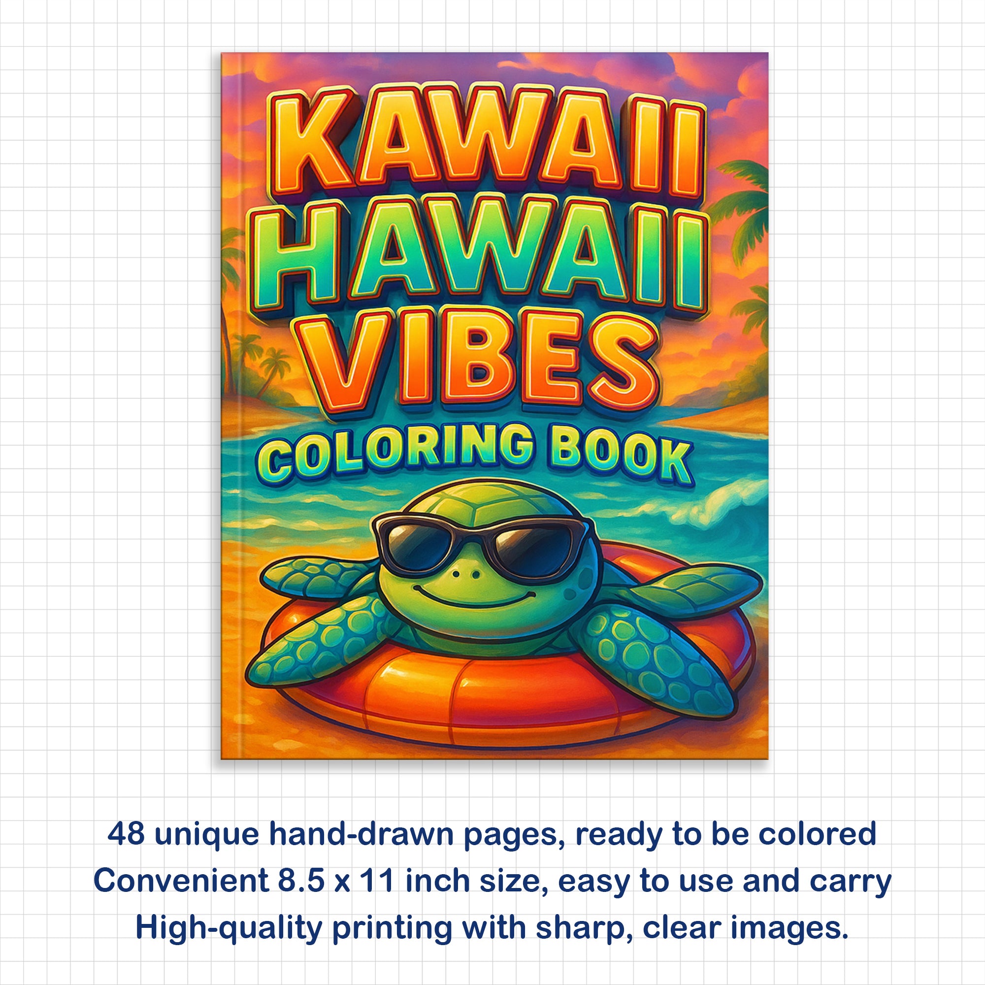 Kawaii Hawaii Vibes Coloring Pages – 48 Cute Summer and Beach Scenes for Kids