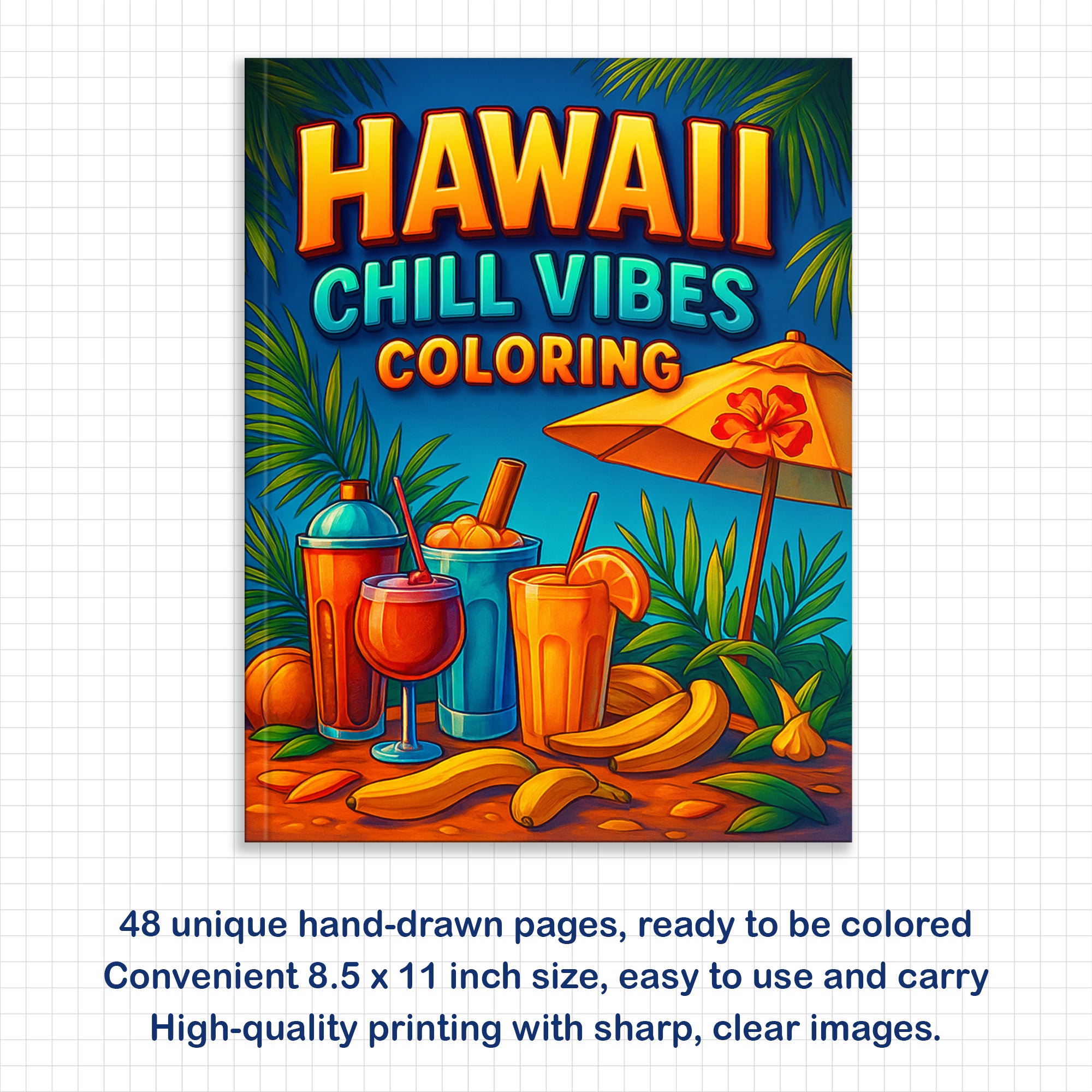 Hawaii Chill Vibes Coloring Pages – 48 Relaxing Summer Scenes for Adults
