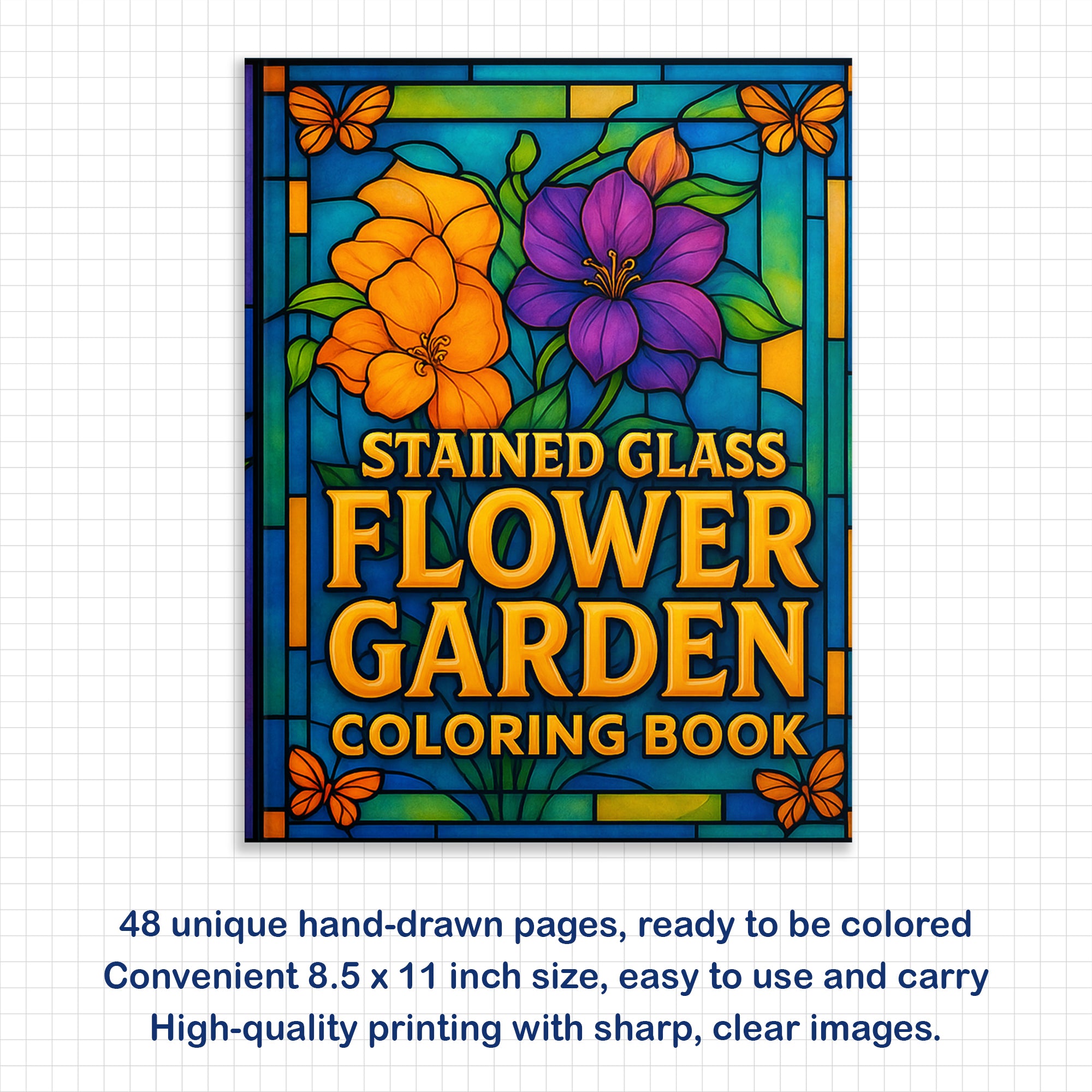 Stained Glass Flower Garden Coloring Pages – 60 Intricate Floral Designs for Adults