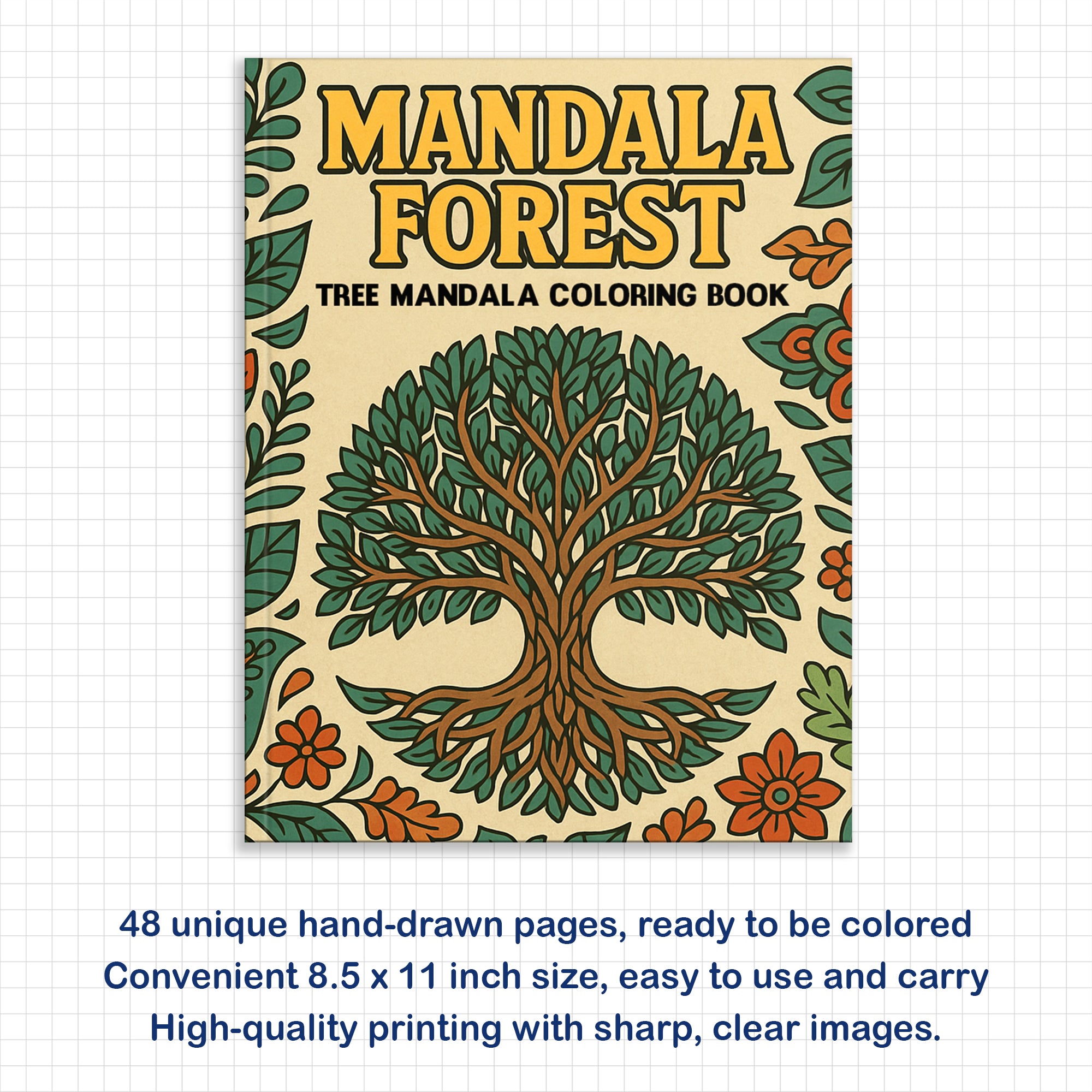 Mandala Forest – Tree Mandala Coloring Pages – 48 Pages – Detailed, Spiritual, Symmetrical Patterns – For Adults