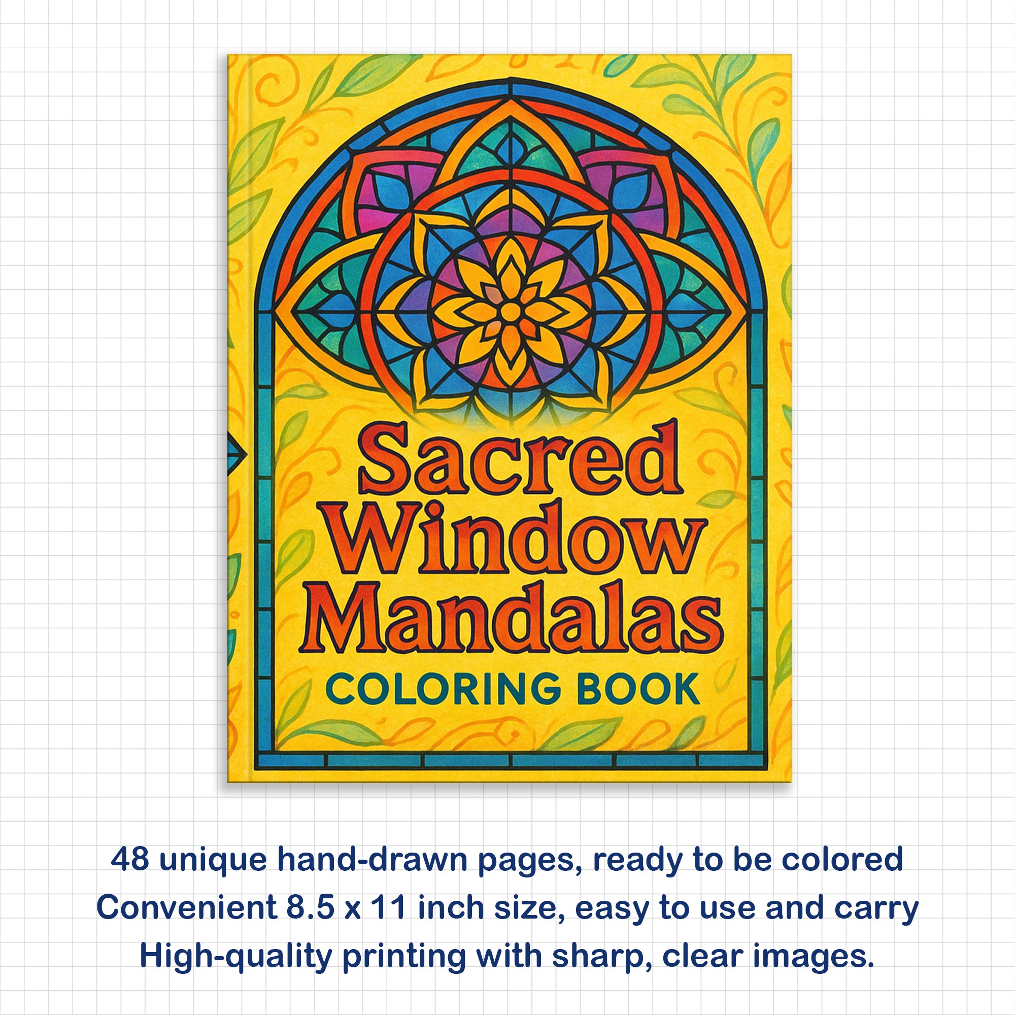 Sacred Window Mandalas – Stained Glass Mandala Coloring Pages – 48 Pages – Bold, Geometric, Radiant Patterns – For Adults