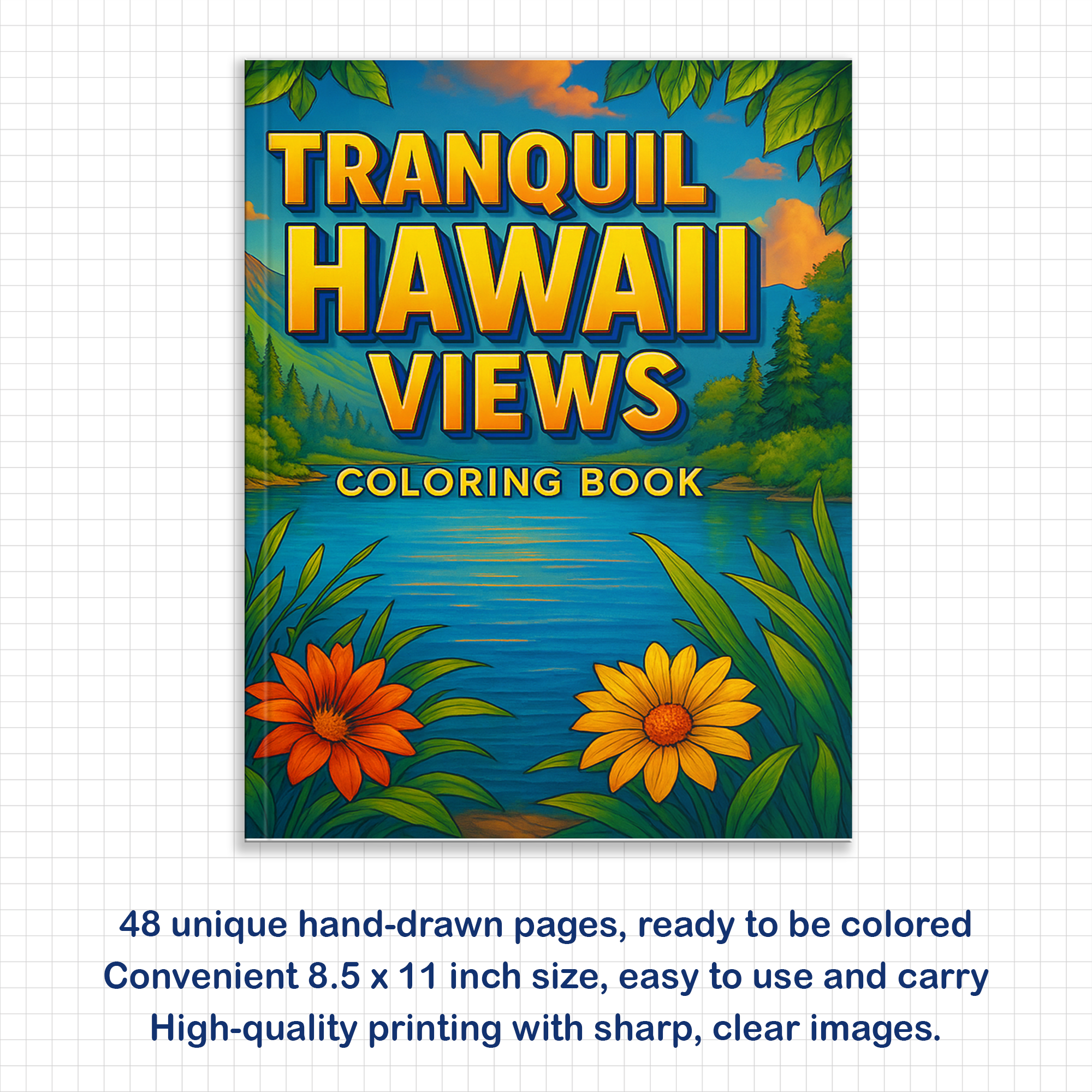 Tranquil Hawaii Views Coloring Pages – 48 Peaceful Island Landscapes – For Adults