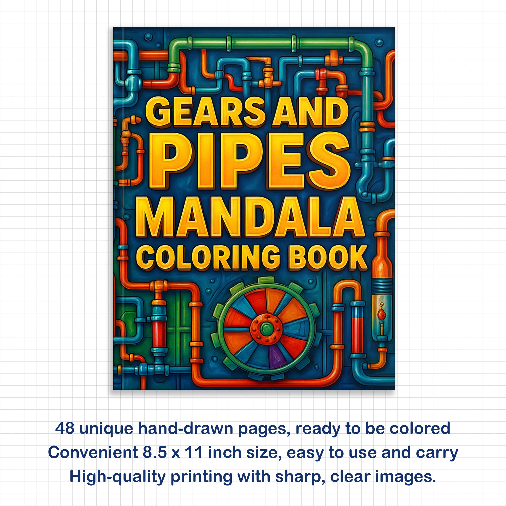 Gears and Pipes Mandala Coloring Pages – 48 Steampunk Machine Patterns for Adults