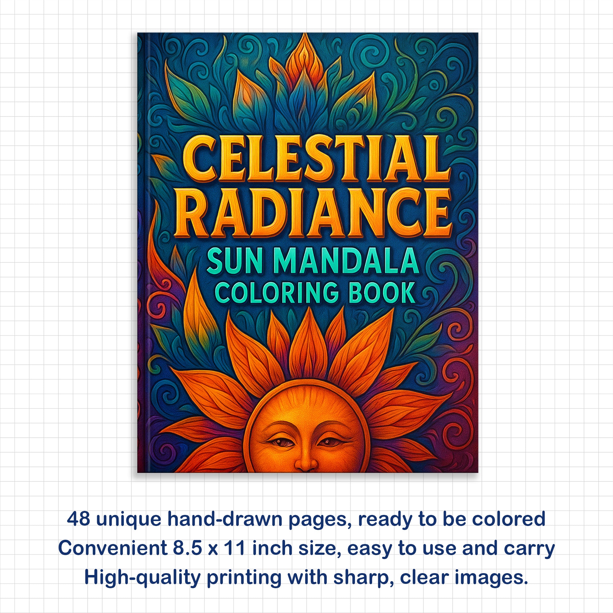 Celestial Radiance – Sun Mandala Coloring Pages – 48 Relaxing Designs for Adults
