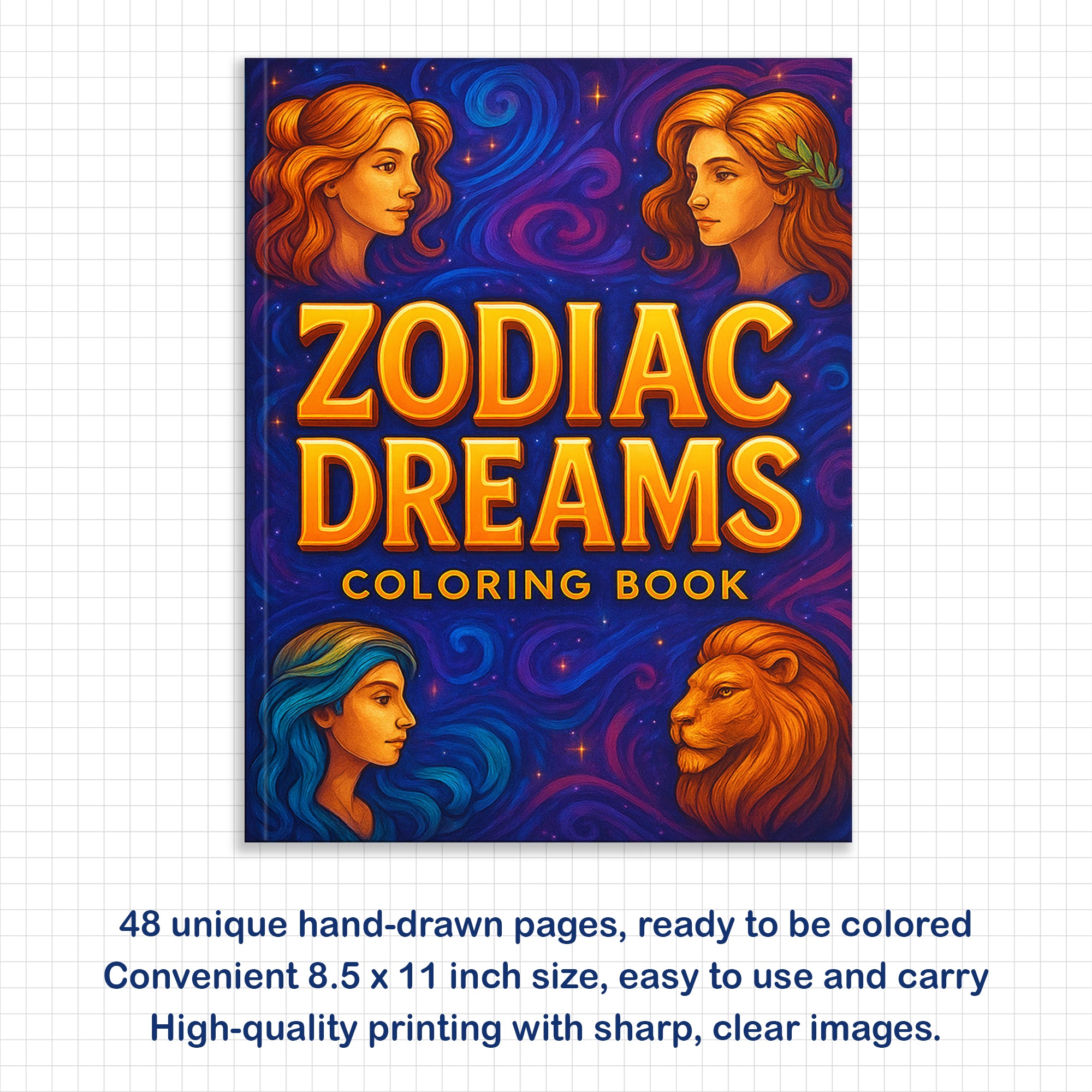 Zodiac Dreams Coloring Pages – 48 Pages – Horoscope-Inspired Designs for Adults