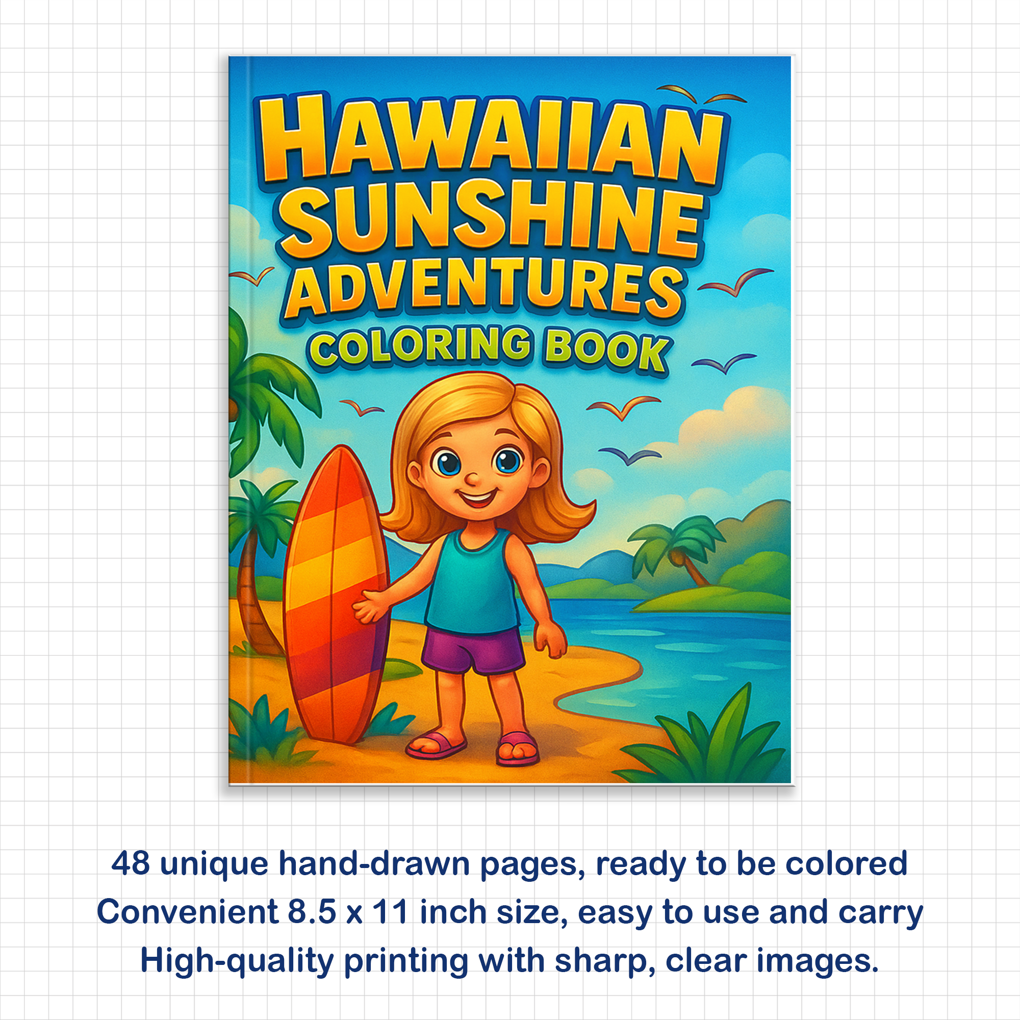 Hawaiian Sunshine Adventures Coloring Pages – 48 Tropical and Beach Scenes for Kids