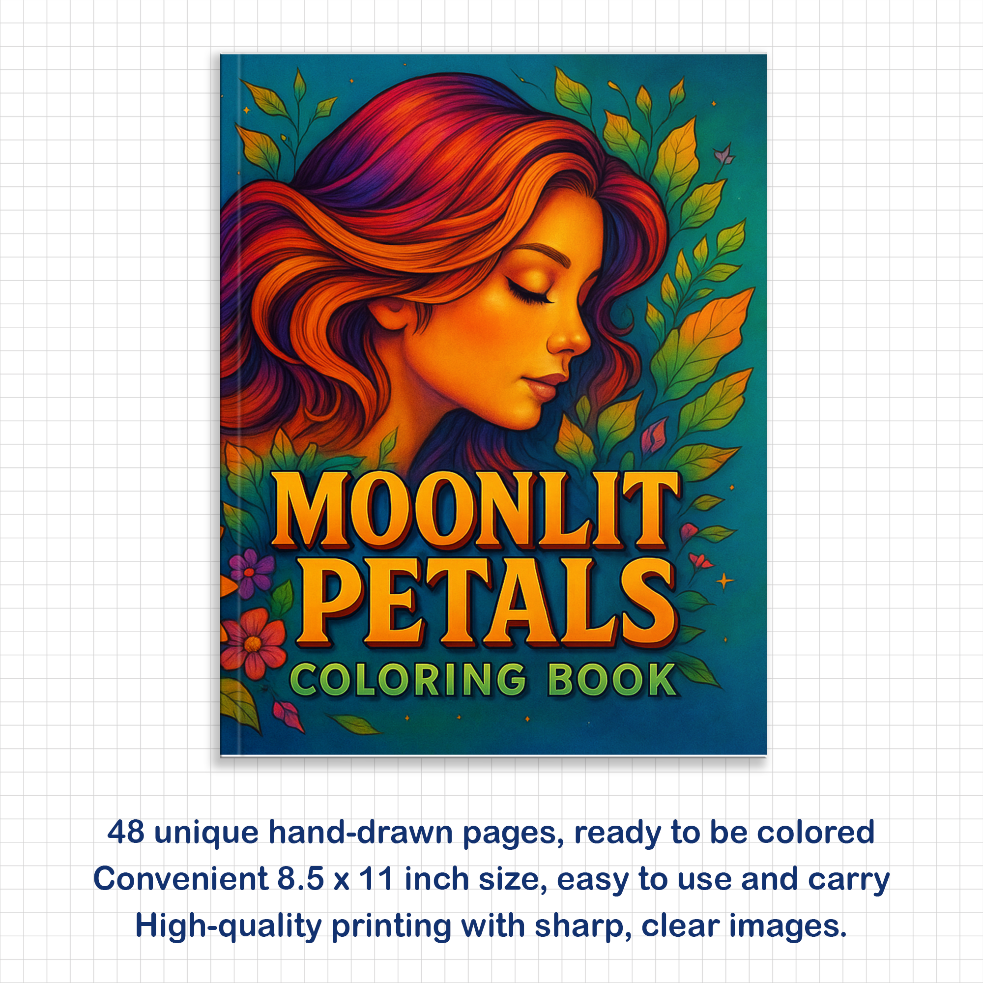 Moonlit Petals – Flower and Moon Coloring Pages – 48 Pages – Feminine, Magical, Nature-Inspired Beauty – For Adults
