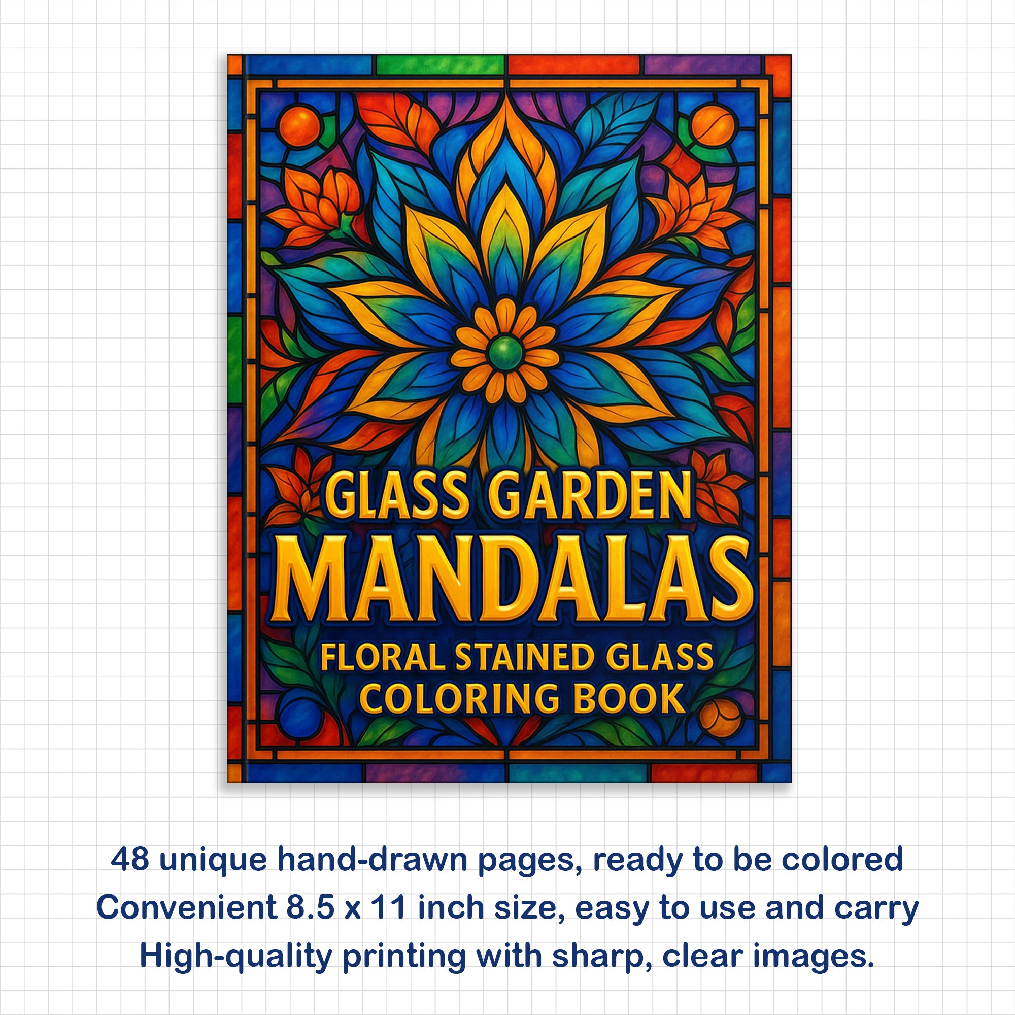 Glass Garden Mandalas Coloring Pages – 48 Elegant Floral Stained Glass Designs for Adults