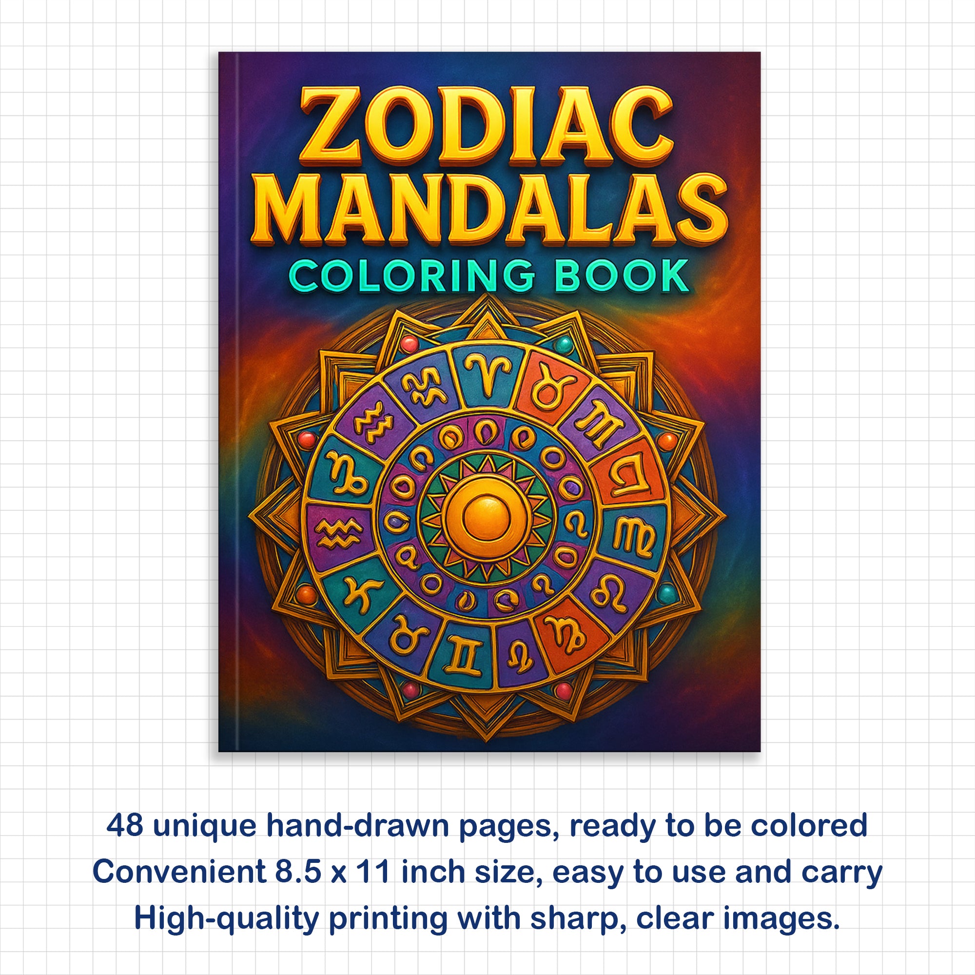 Zodiac Mandalas Coloring Pages – 48 Pages – Celestial Symbols & Constellation Designs for Adults