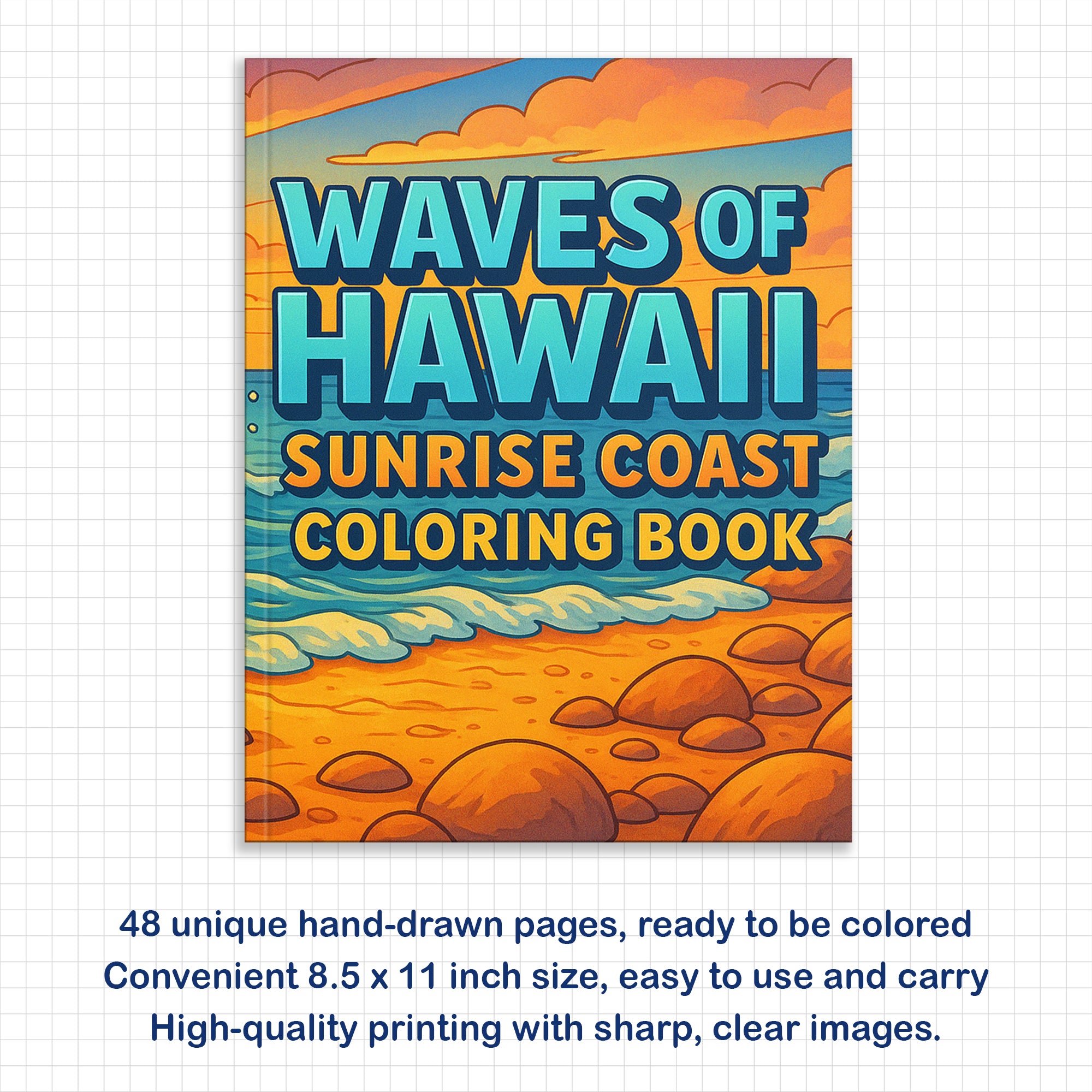 Waves of Hawaii Coloring Pages - 48 Sunrise Coast Scenes for Adults
