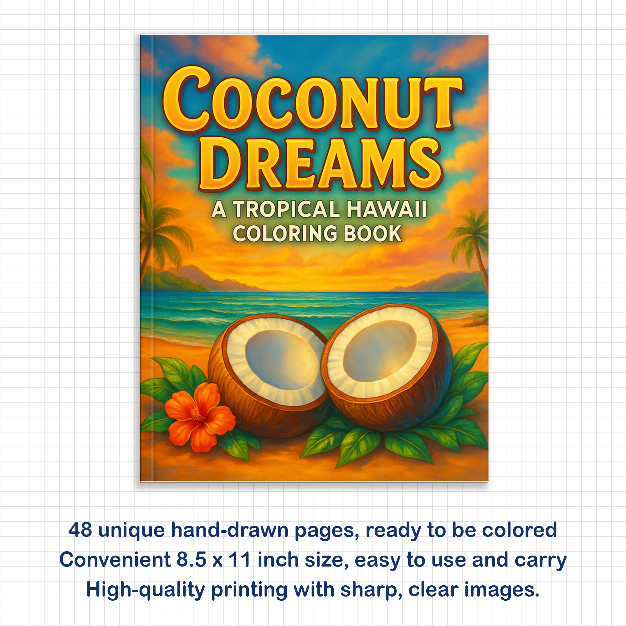 Coconut Dreams Hawaii Coloring Pages – 48 Tropical Beach Scenes for Adults
