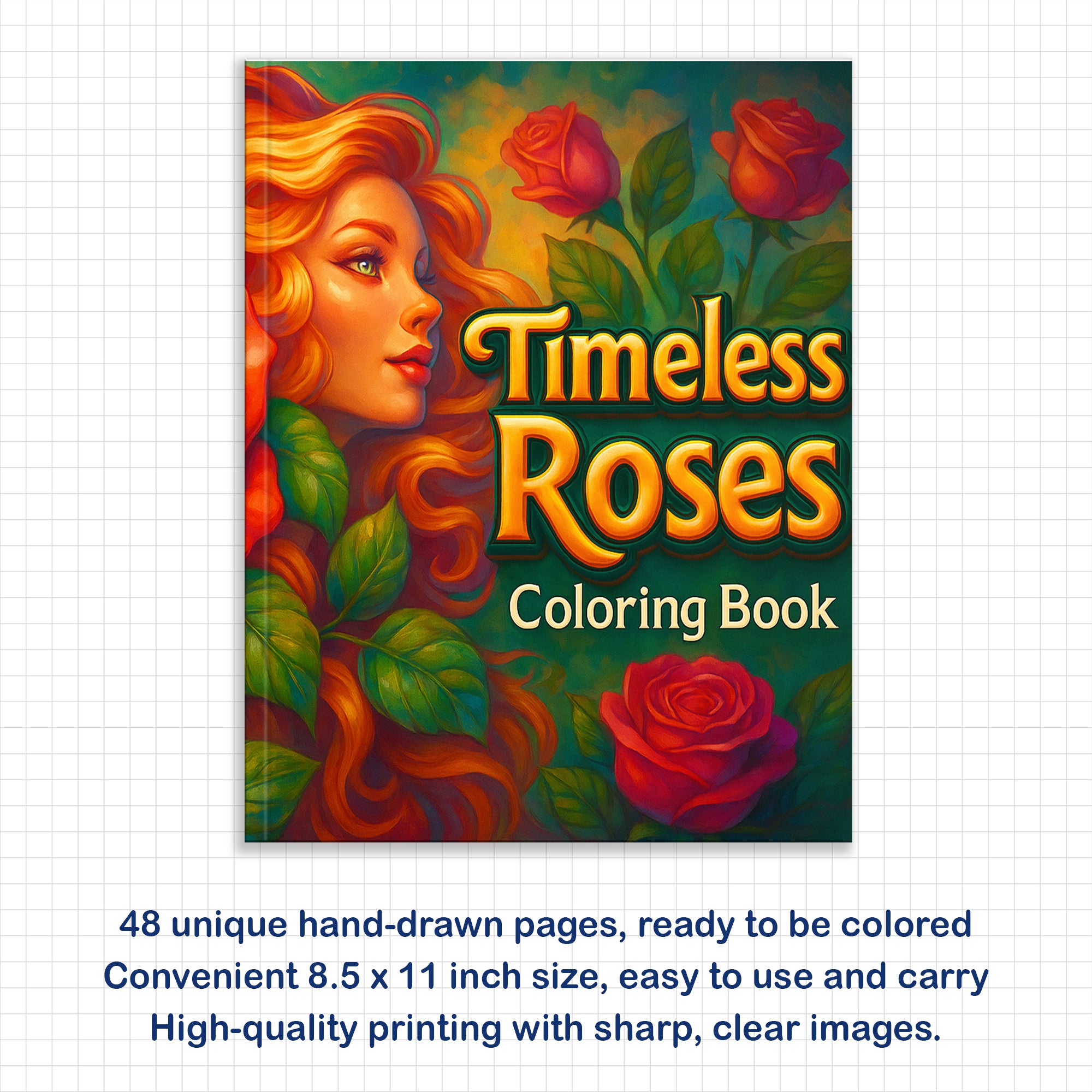 Timeless Roses Coloring Pages – 48 Pages – Beautiful Rose Designs, Floral Art, For Adults