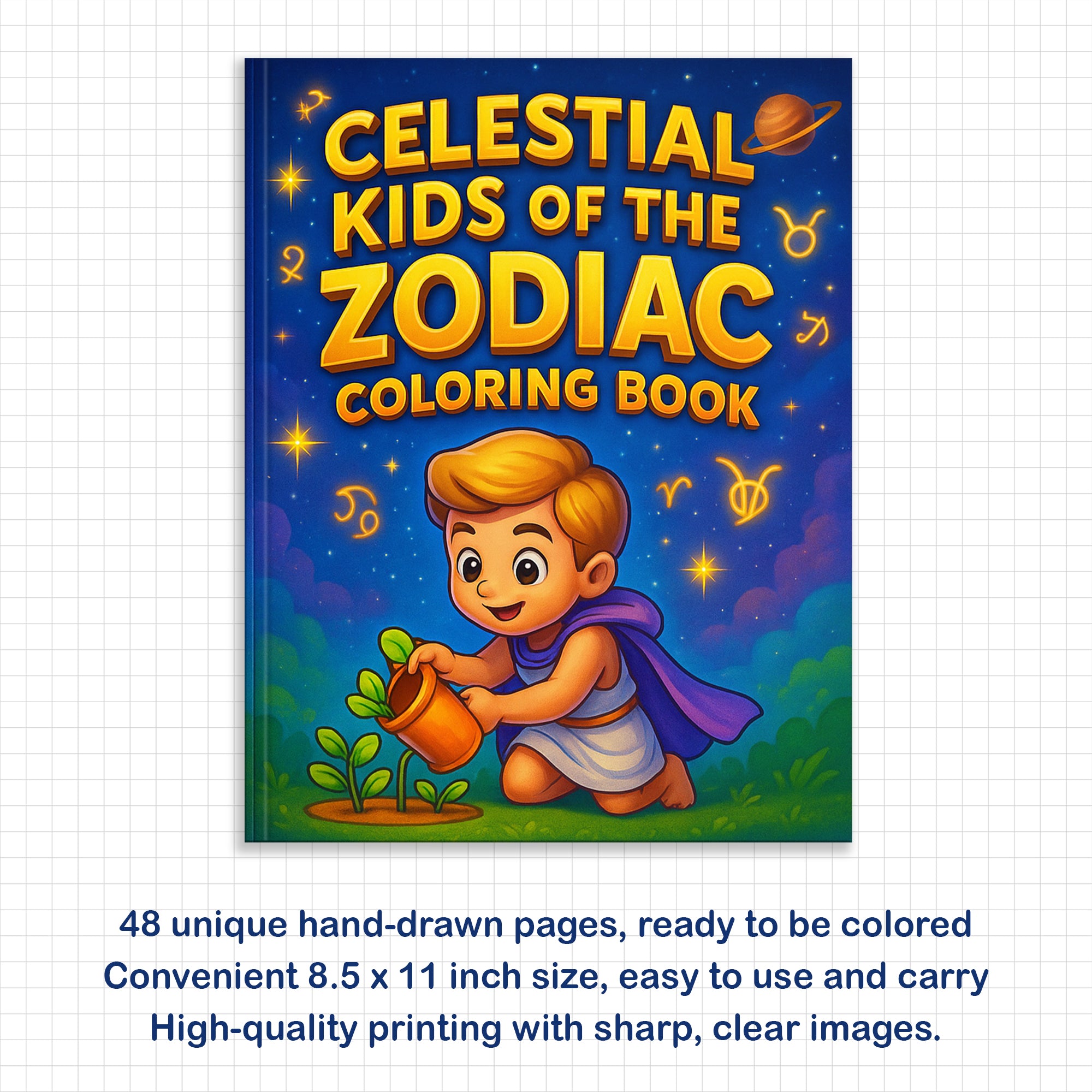 Celestial Kids of the Zodiac Coloring Pages – 48 Pages – Whimsical Star Sign Adventures for Children