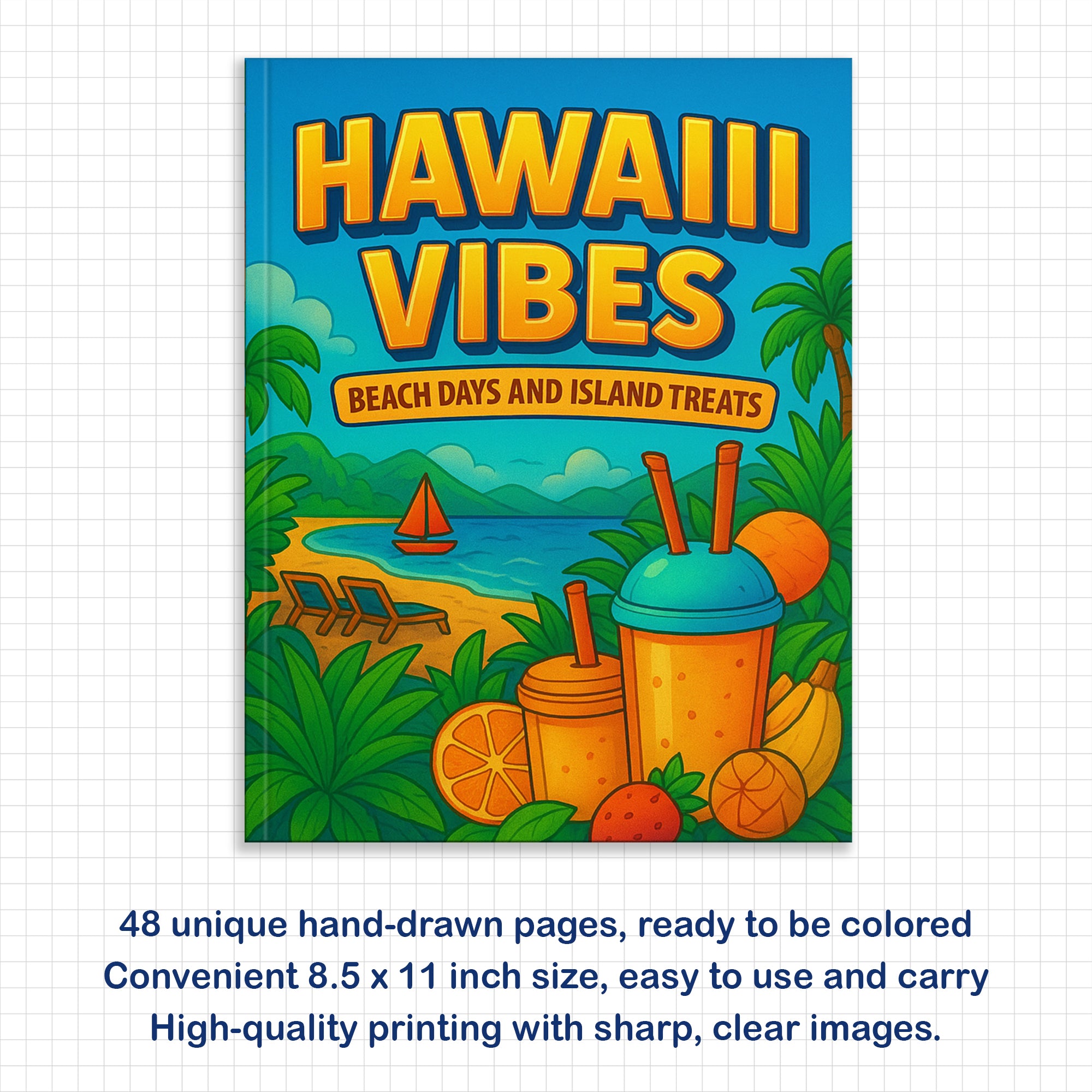 Hawaii Vibes Coloring Pages – 48 Fun and Scenic Beach Designs for Adults