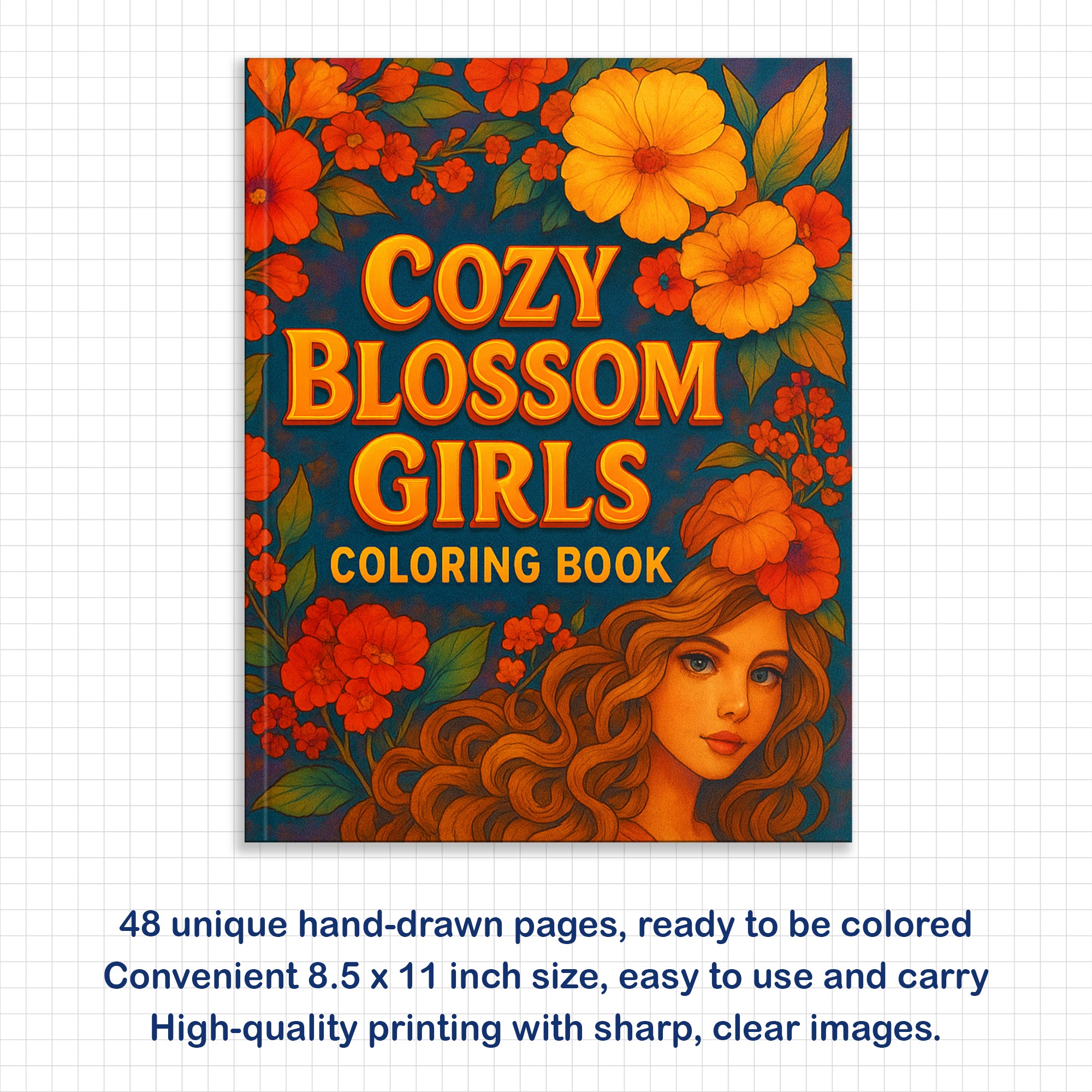 Cozy Blossom Girls Coloring Pages – 48 Relaxing Line Art Illustrations for Adults