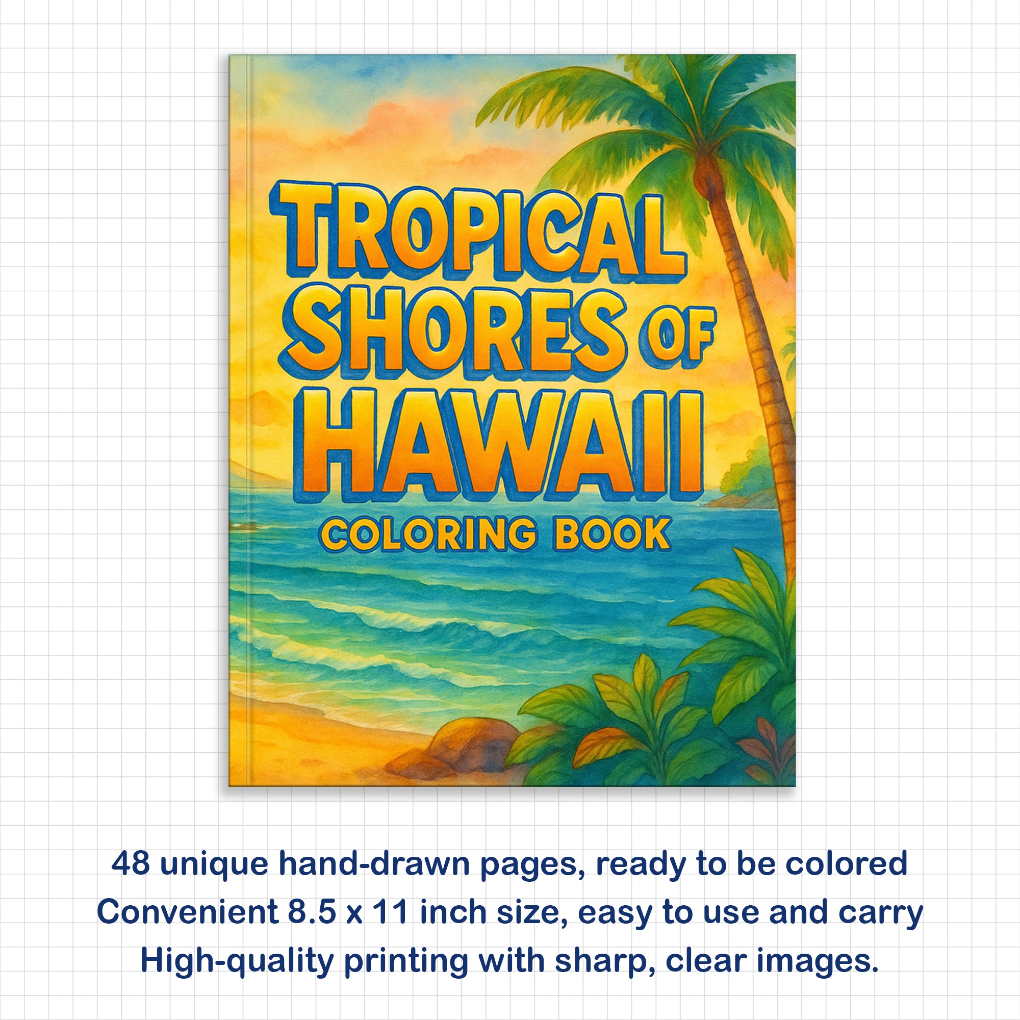 Tropical Shores of Hawaii Coloring Pages – 48 Beach Scenes and Island Life – For Adults