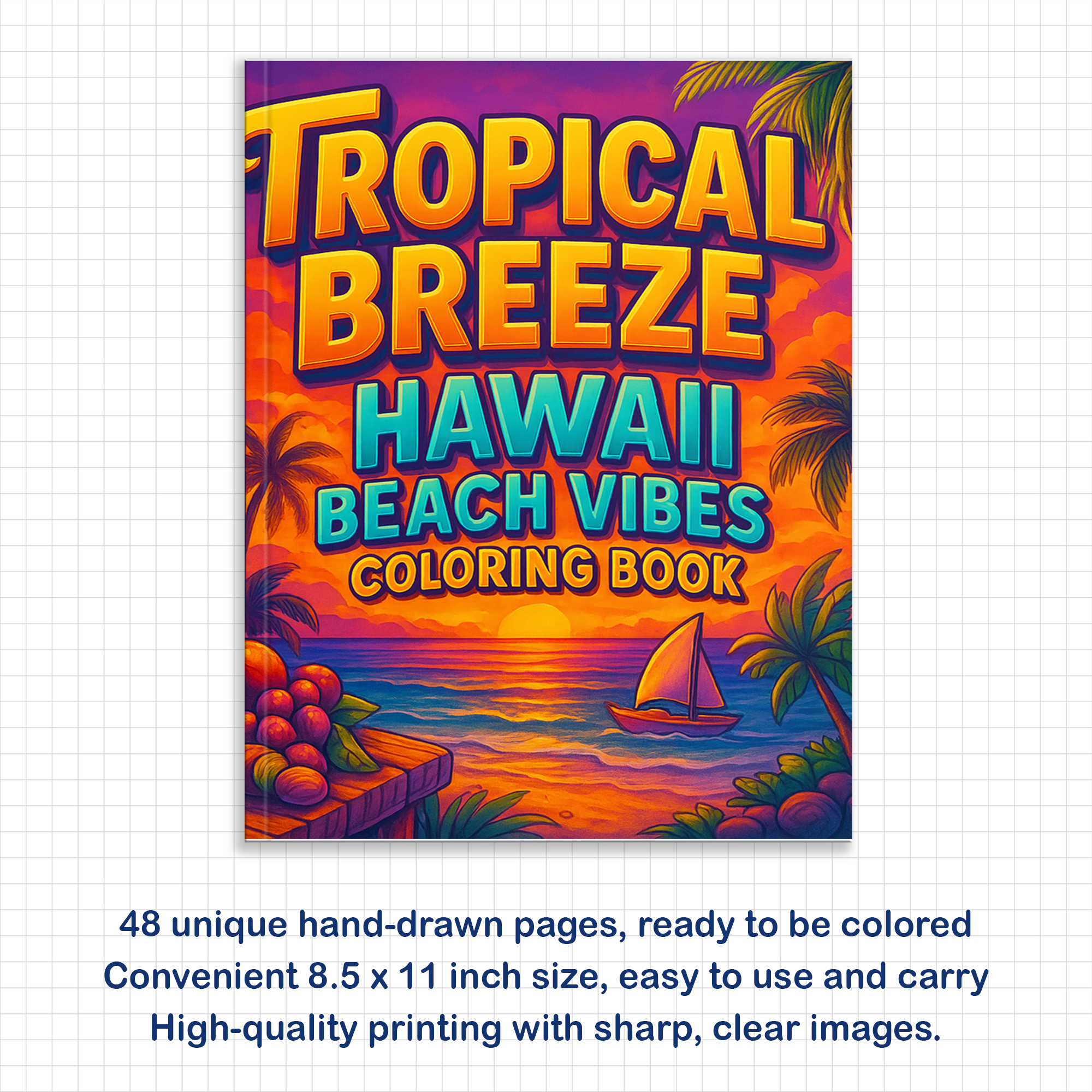 Tropical Breeze – Hawaii Coloring Pages – 48 Relaxing Beach Scenes for Adults