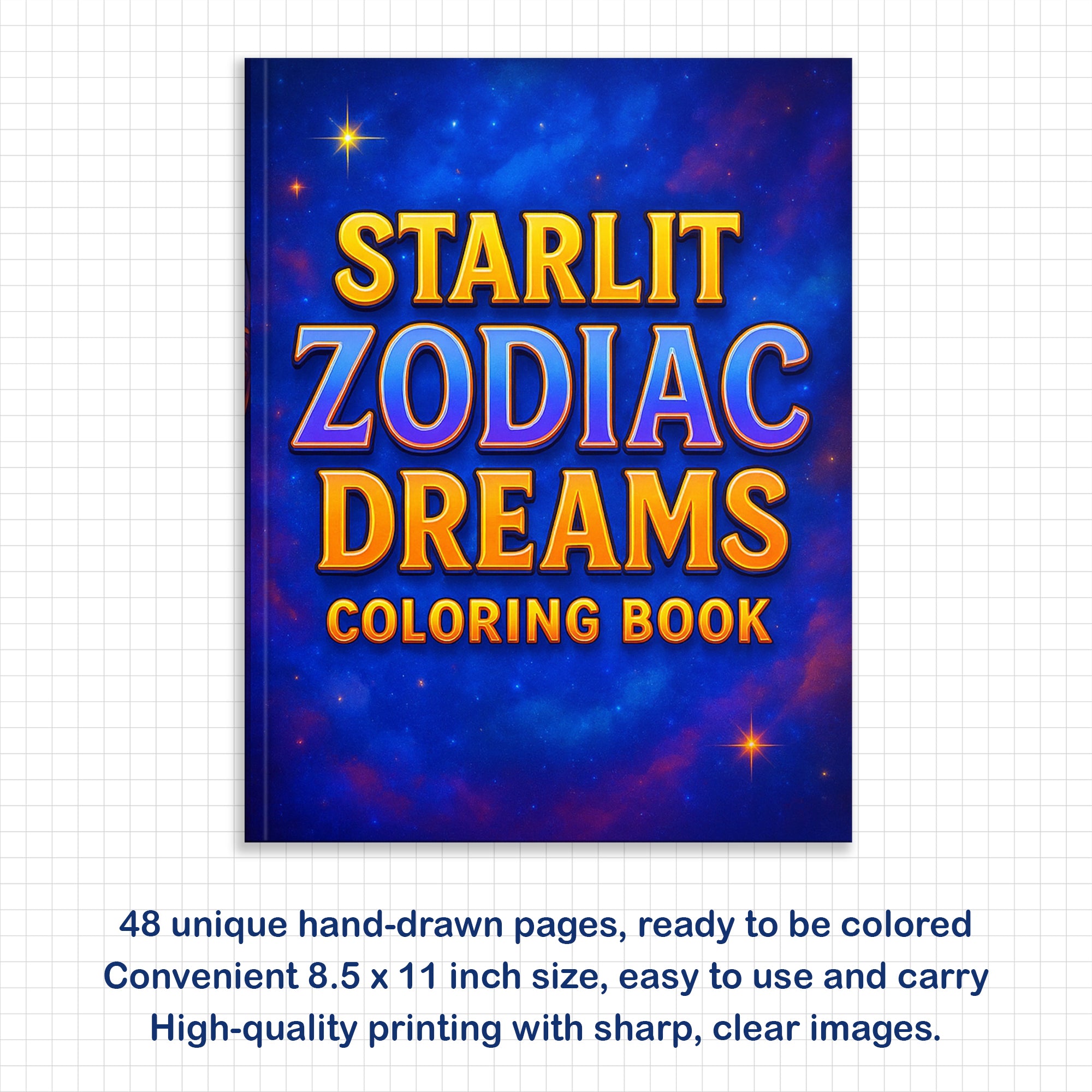 Starlit Zodiac Dreams Coloring Pages – 48 Pages – Moon, Stars & Horoscope Symbols for Adults