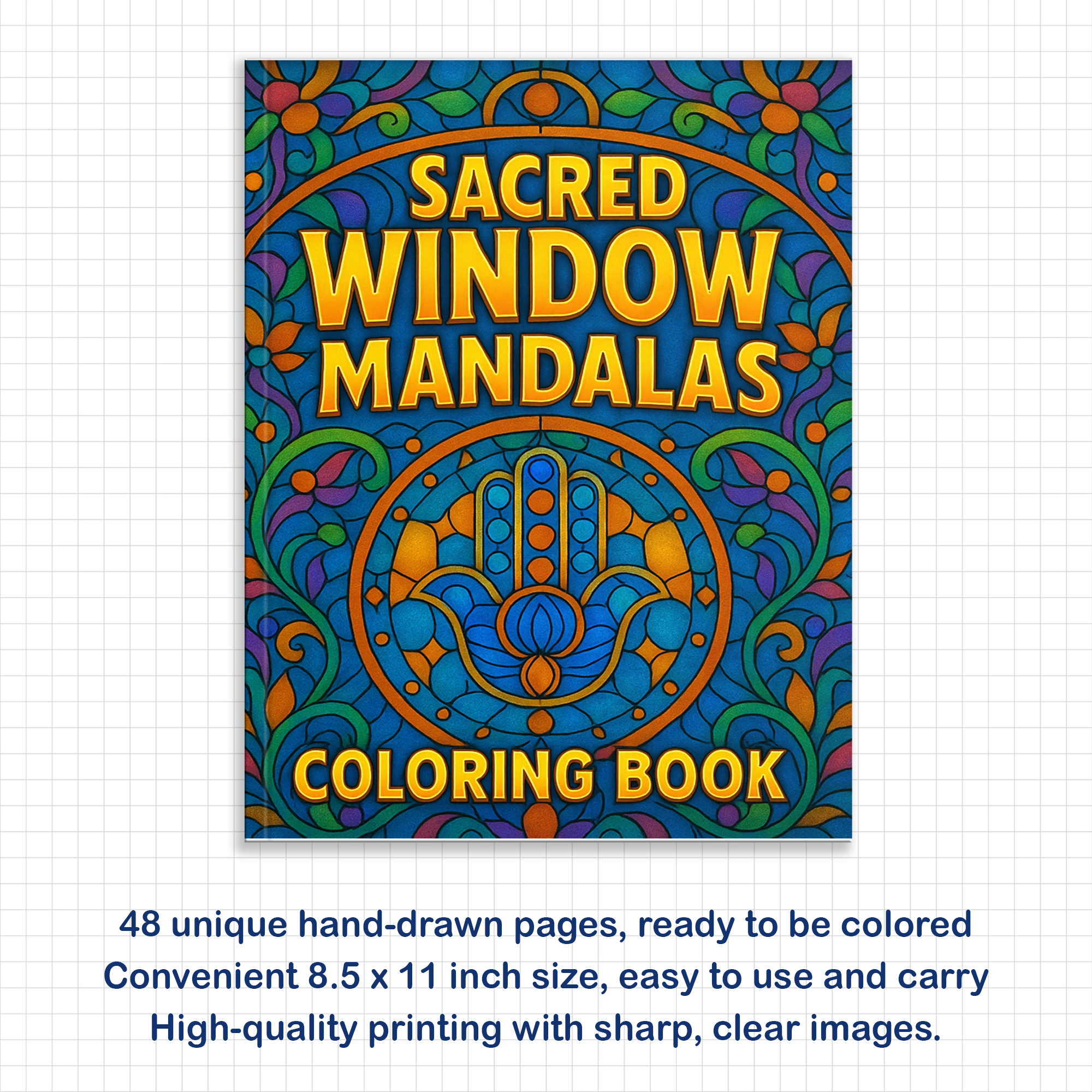 Sacred Window Mandalas – Mandala Coloring Pages – 48 Pages – Bold, Geometric, Stained Glass Style – For Adults