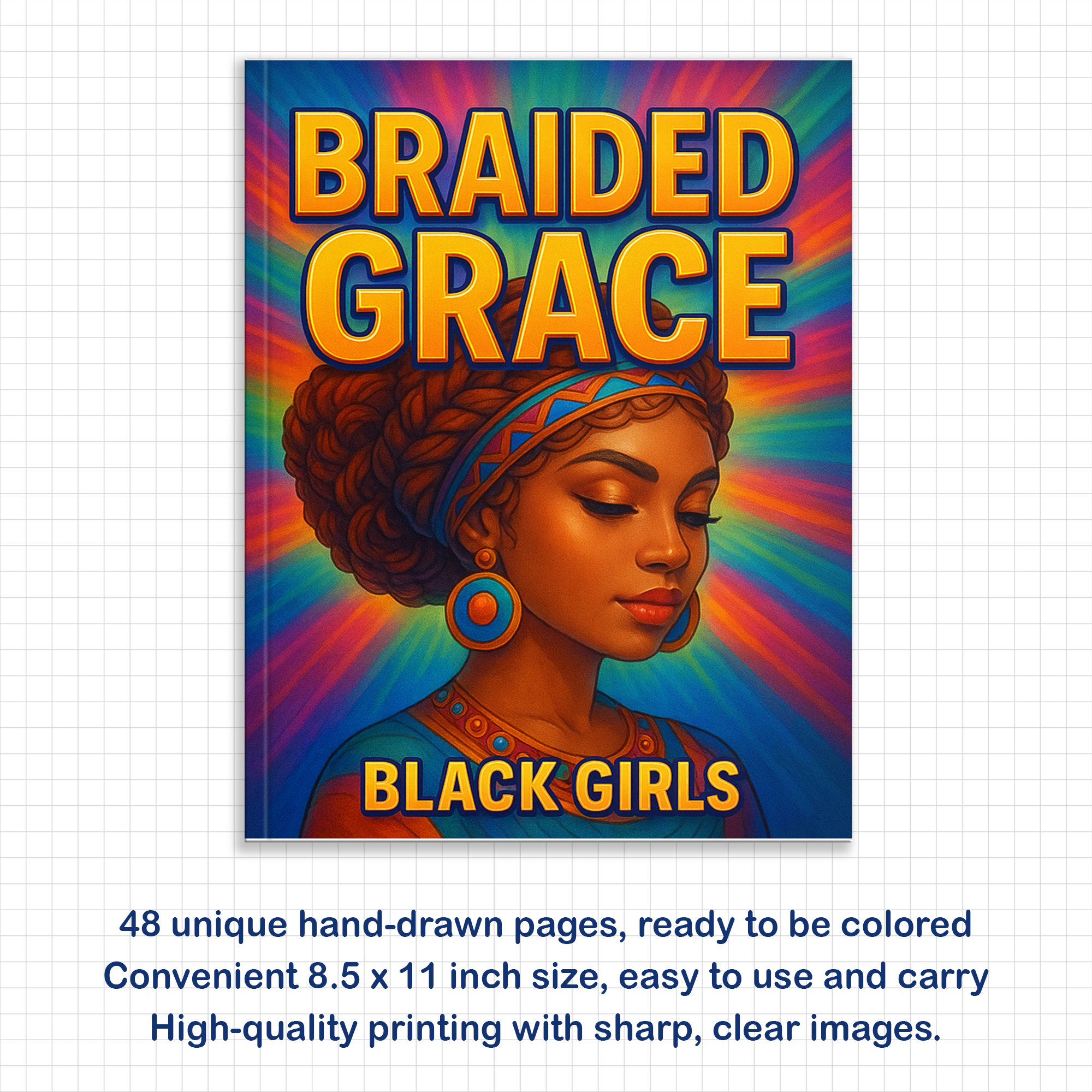 Braided Grace – Black Girls Coloring Pages – 48 Pages – Afrocentric Fashion & Hairstyles for Adults