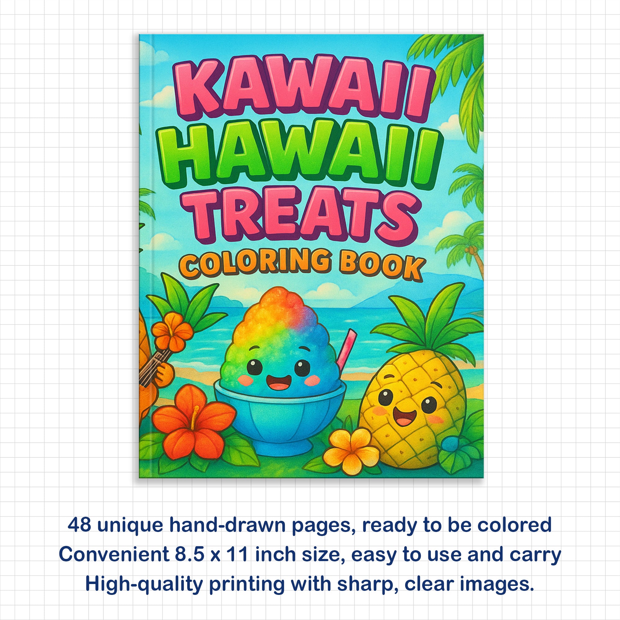 Kawaii Hawaii Treats Coloring Pages – 48 Cute Tropical Snack Illustrations for Kids
