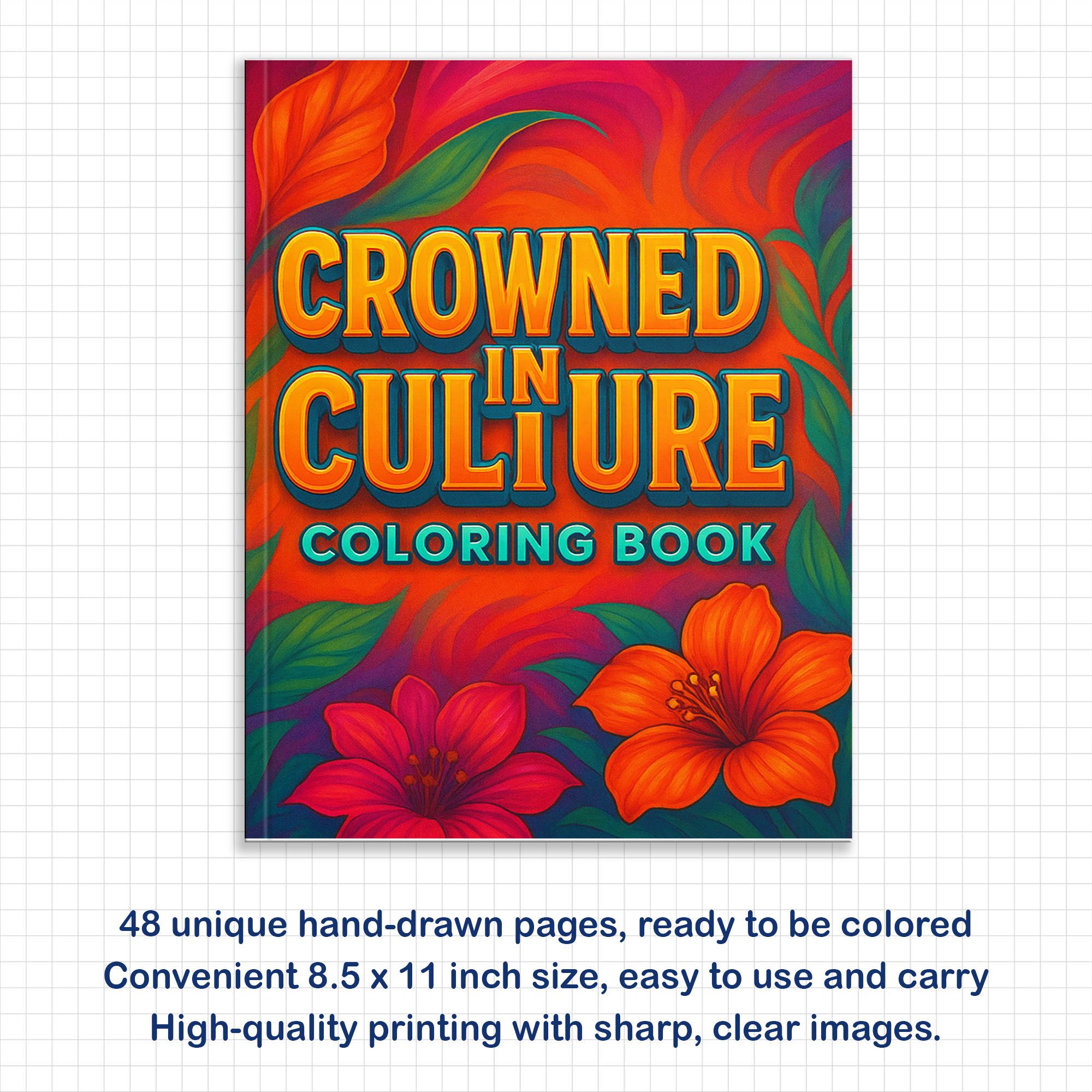 Crowned in Culture Coloring Pages – 48 Pages – African-Inspired Fashion & Natural Beauty for Adults