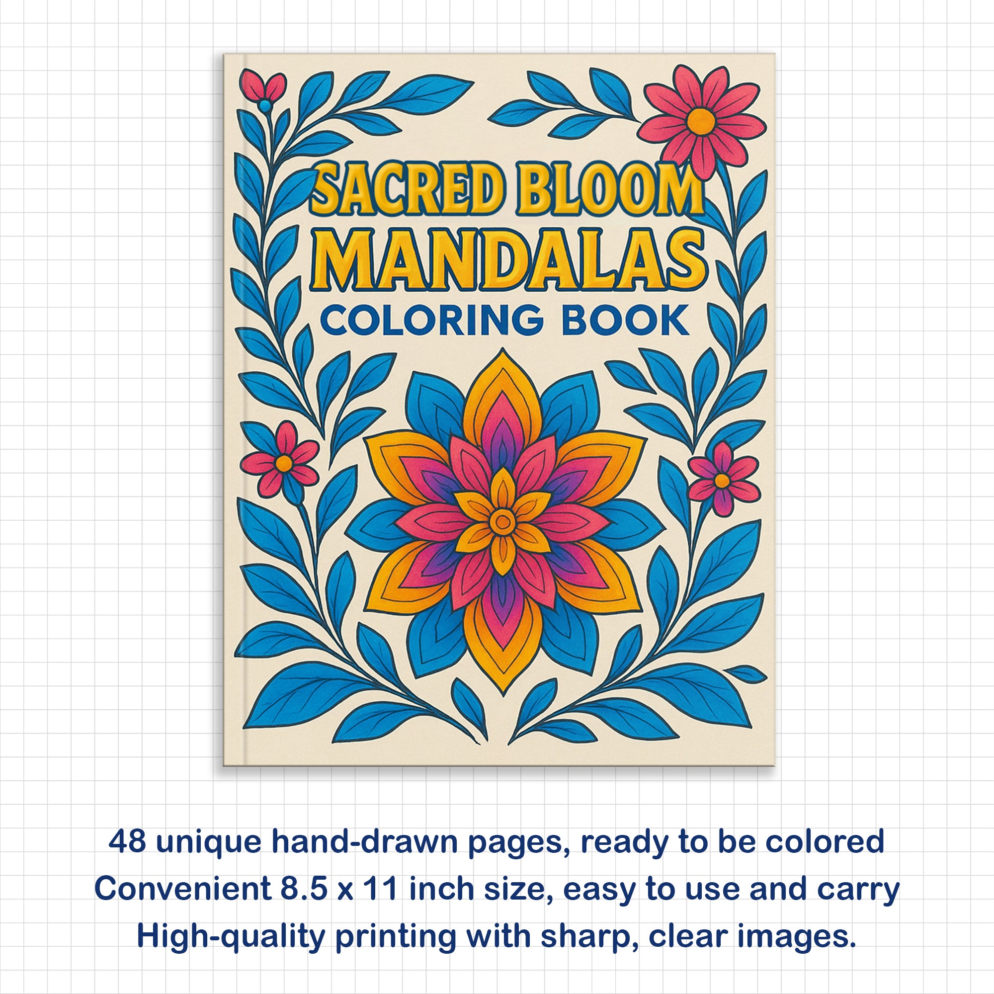Sacred Bloom Mandalas – Mandala Coloring Pages – 48 Pages – Floral, Detailed, Stress Relief Designs – For Adults