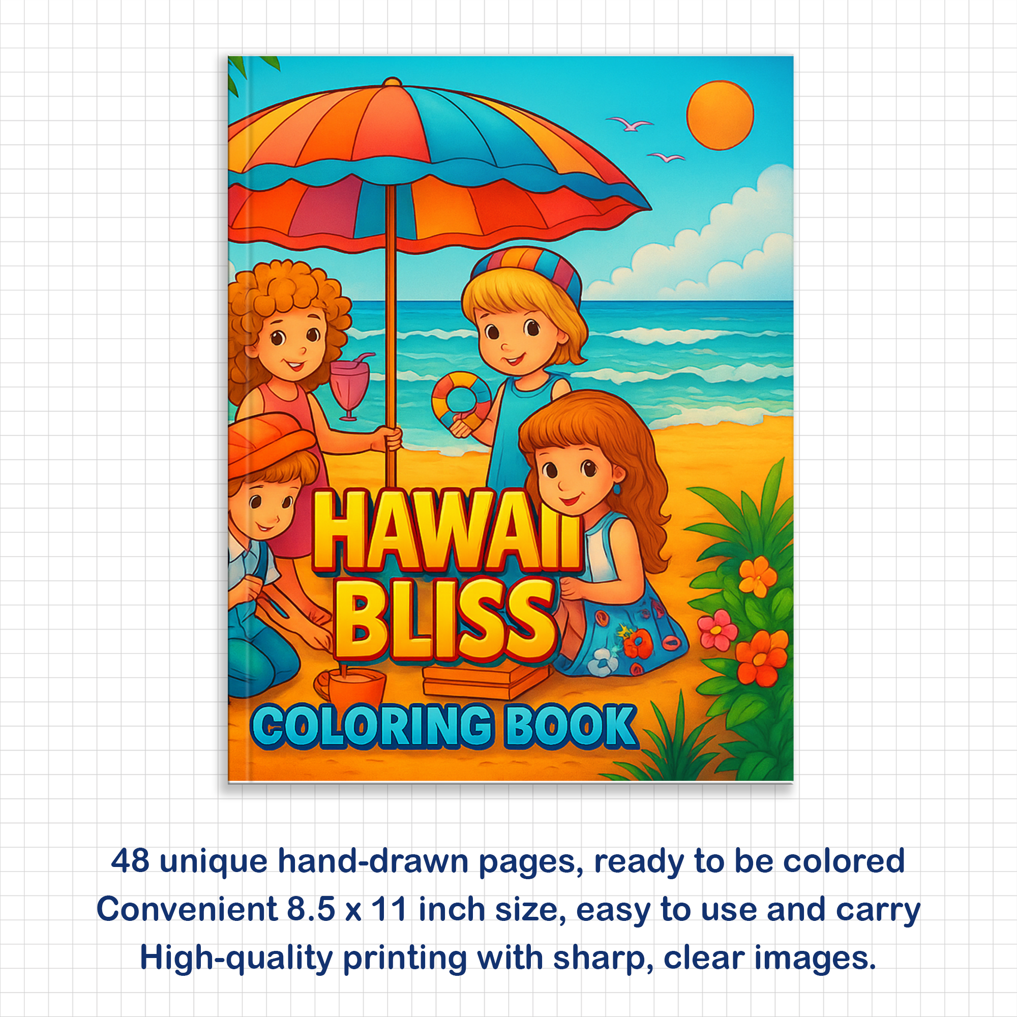 Hawaii Bliss Coloring Pages – 48 Summer Scenes for Kids